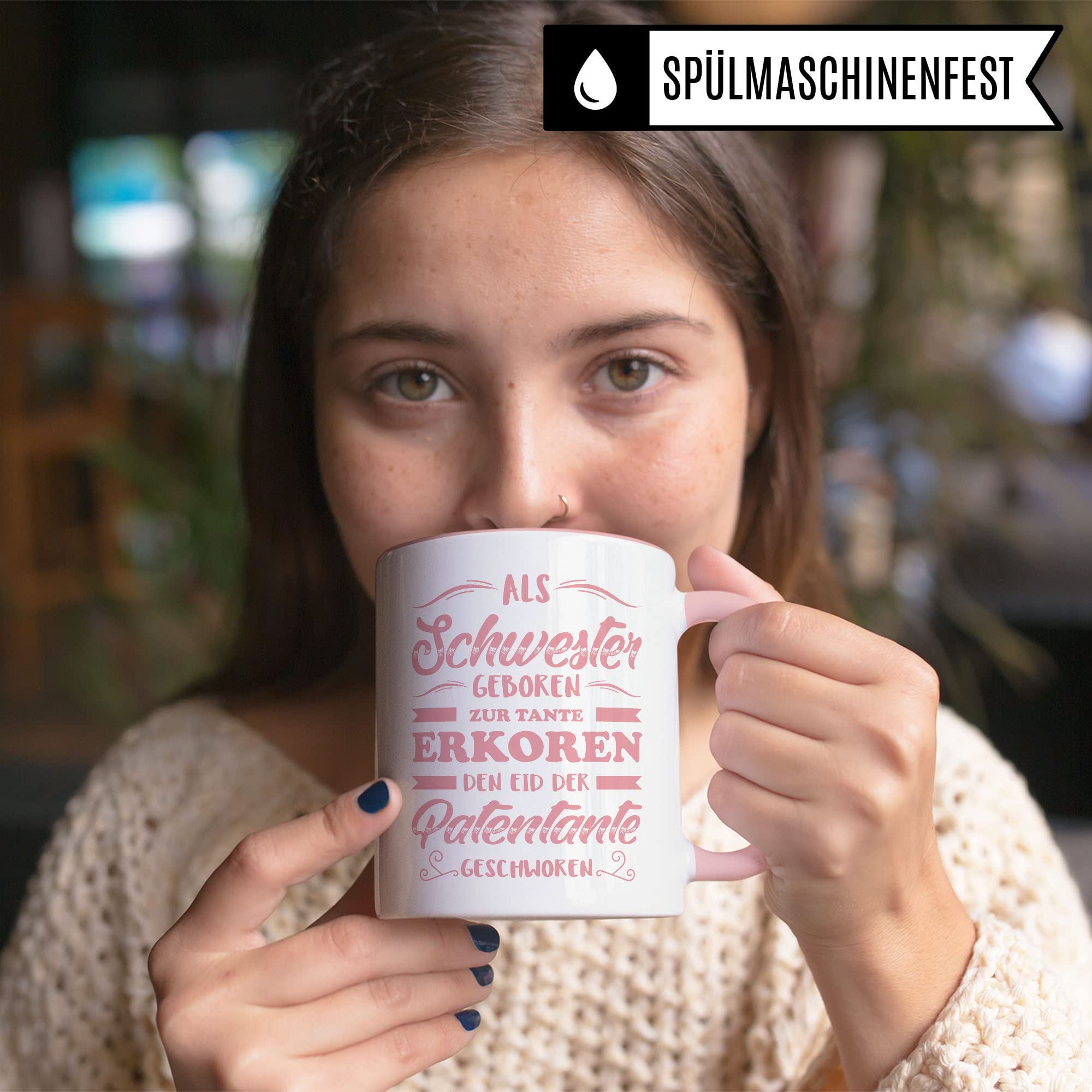 Patentante Tasse Geschenkidee Schwester Kaffeetasse Humor Witz Geschenk für Tante Kaffeebecher Patin Becher