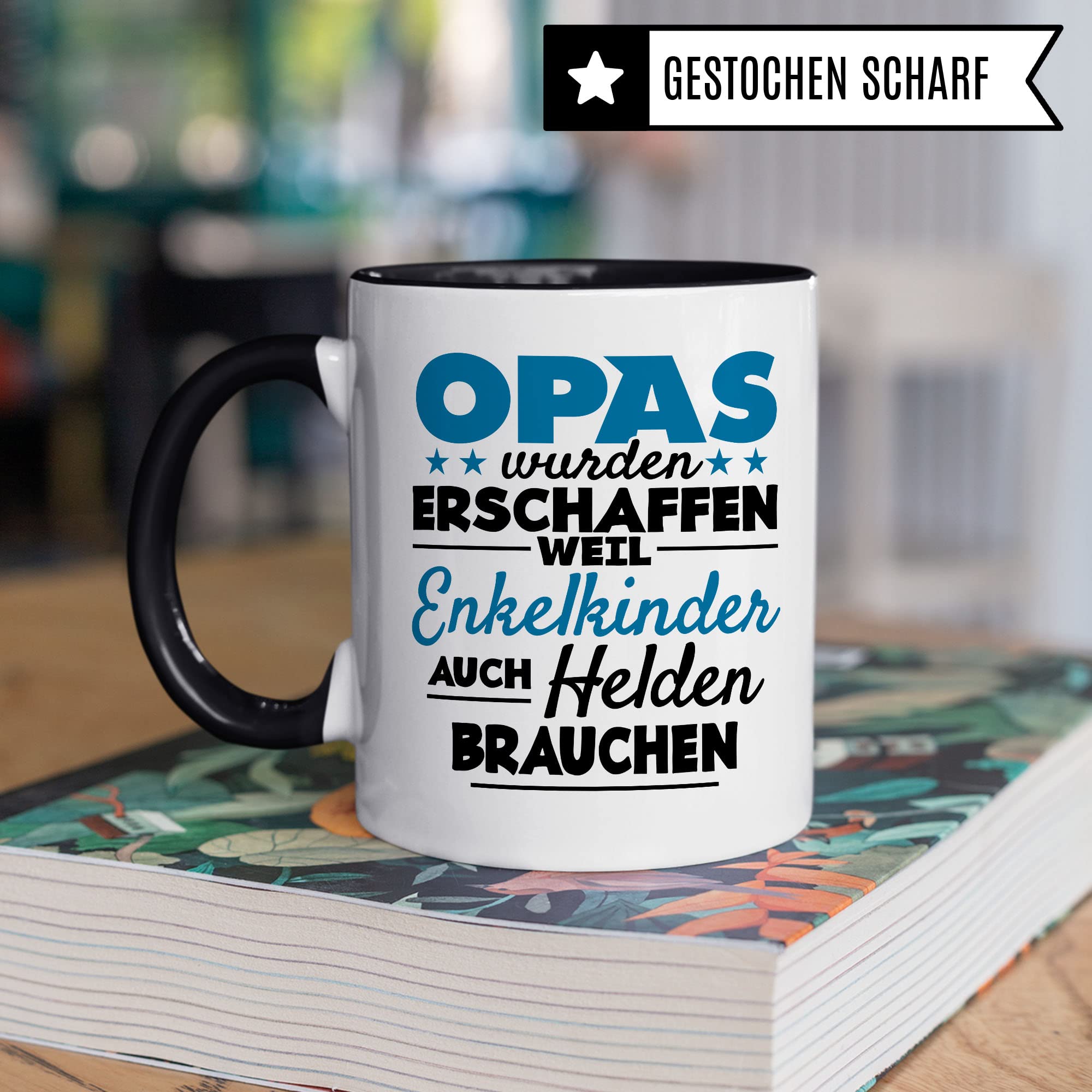 Opa Tasse - Opas wurden erschaffen weil Enkel-Kinder auch Helden brauchen - Geschenk Großvater Enkelkinder schöner Spruch Geschenkidee Enkel Kaffee-Becher