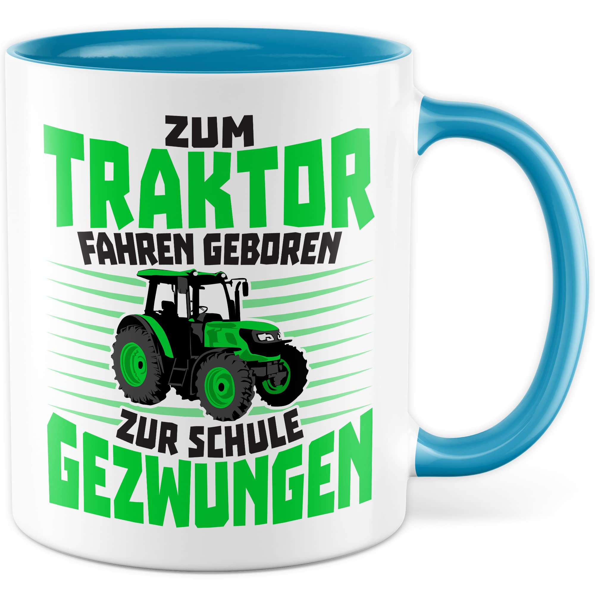 Tasse Bauer Geschenk, Zum Traktor fahren geboren - Zur Schule gezwungen Geschenkidee Landwirt Kaffeetasse mit Spruch lustig Kaffee-Becher Witztasse Teetasse