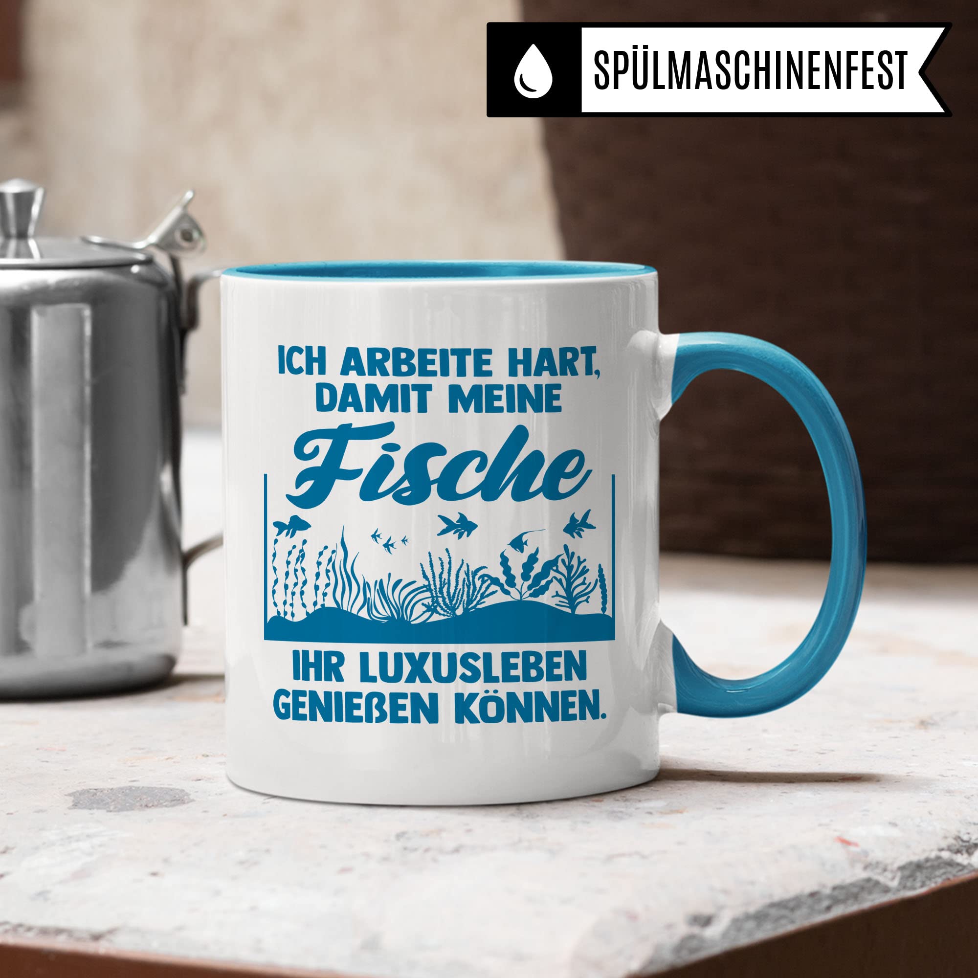 Aquarium Tasse, Ich arbeite hart, damit meine Fische ihr Luxusleben genießen können, Fische Geschenk, Spruch lustig Fischeliebhaber Aquariumbesitzer Geschenk-Idee