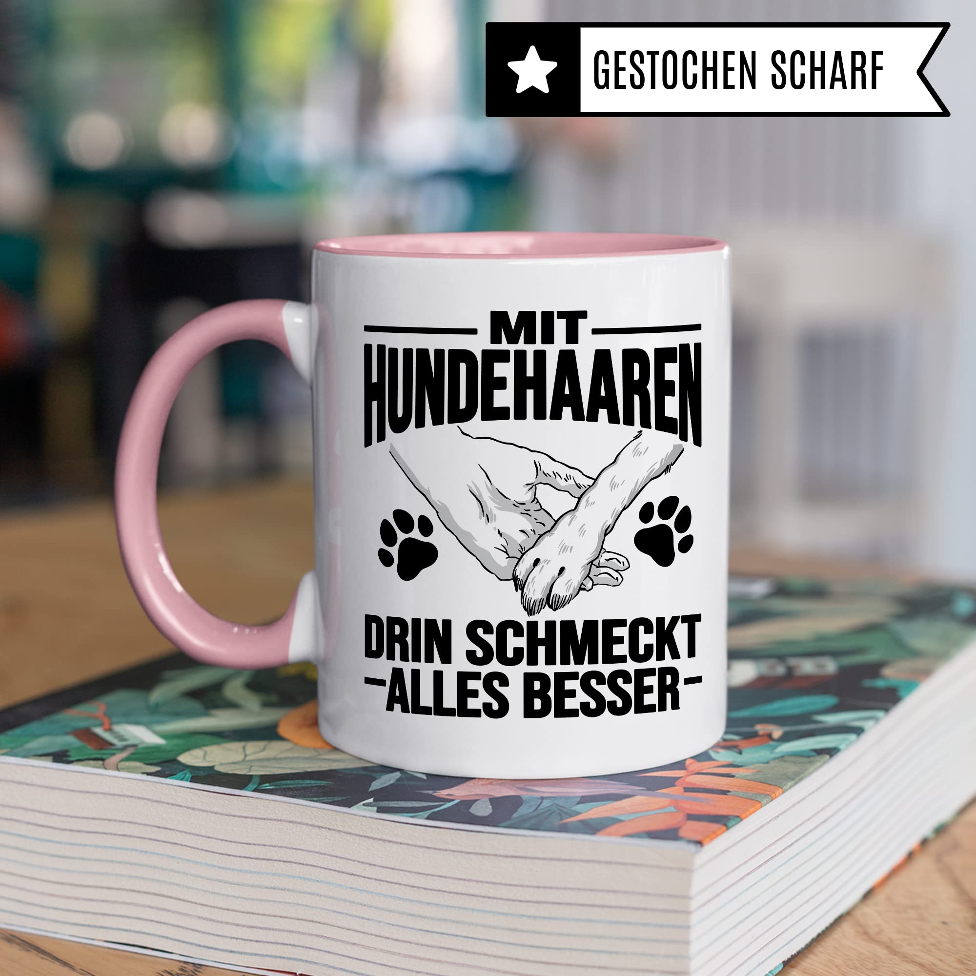 Hunde Tasse Geschenk, Mit Hundehaaren drin schmeckt alles besser Geschenkidee Hundebesitzer Kaffee-Becher Kaffeetasse Teetasse Hundehalter Hund Tasse mit Spruch lustig