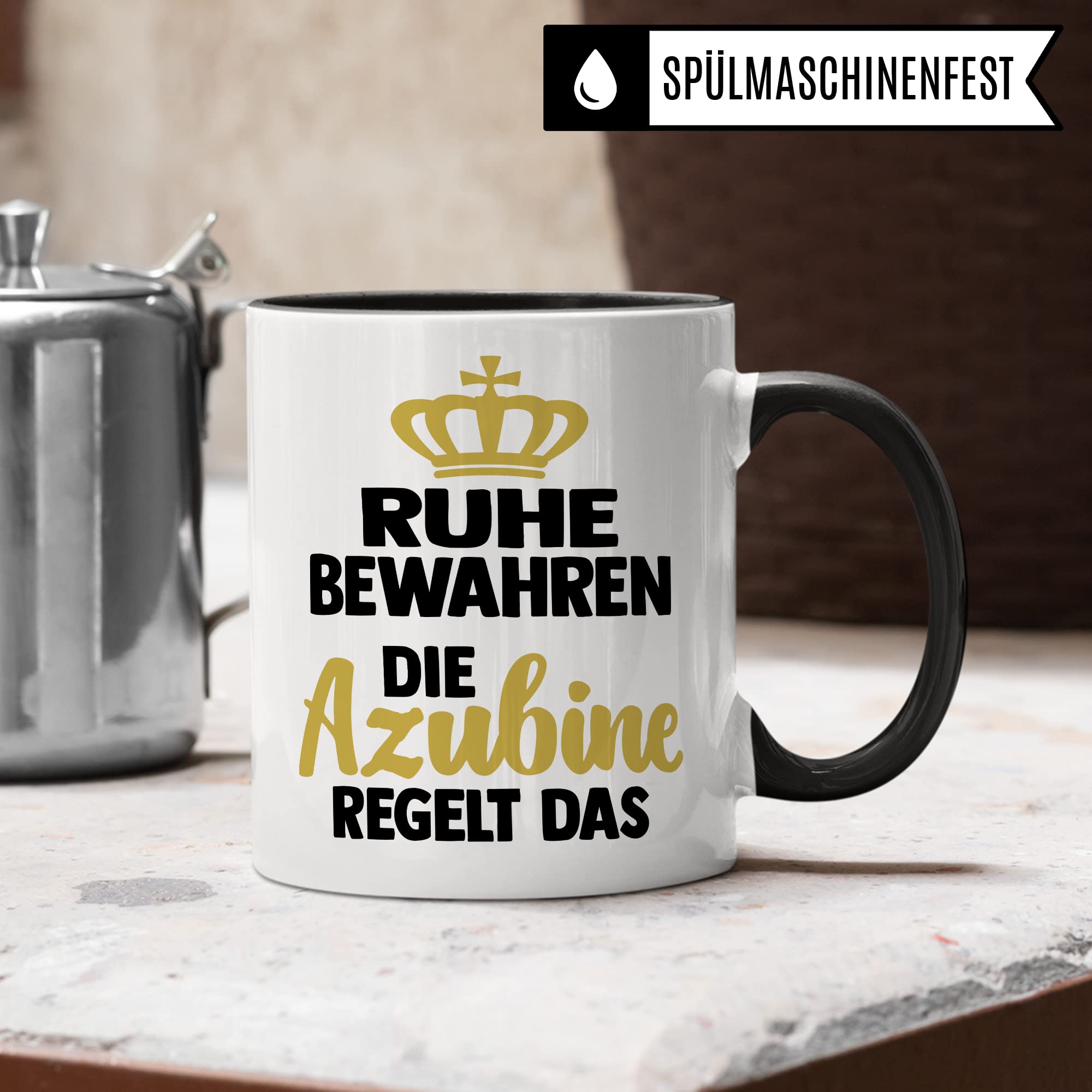 Azubine Tasse Geschenk, Ruhe bewahren die Azubine regelt das Kaffetasse mit Spruch lustig Geschenkidee Auszubildende Kaffee-Becher Humor Teetasse Ausbildung Lehrling