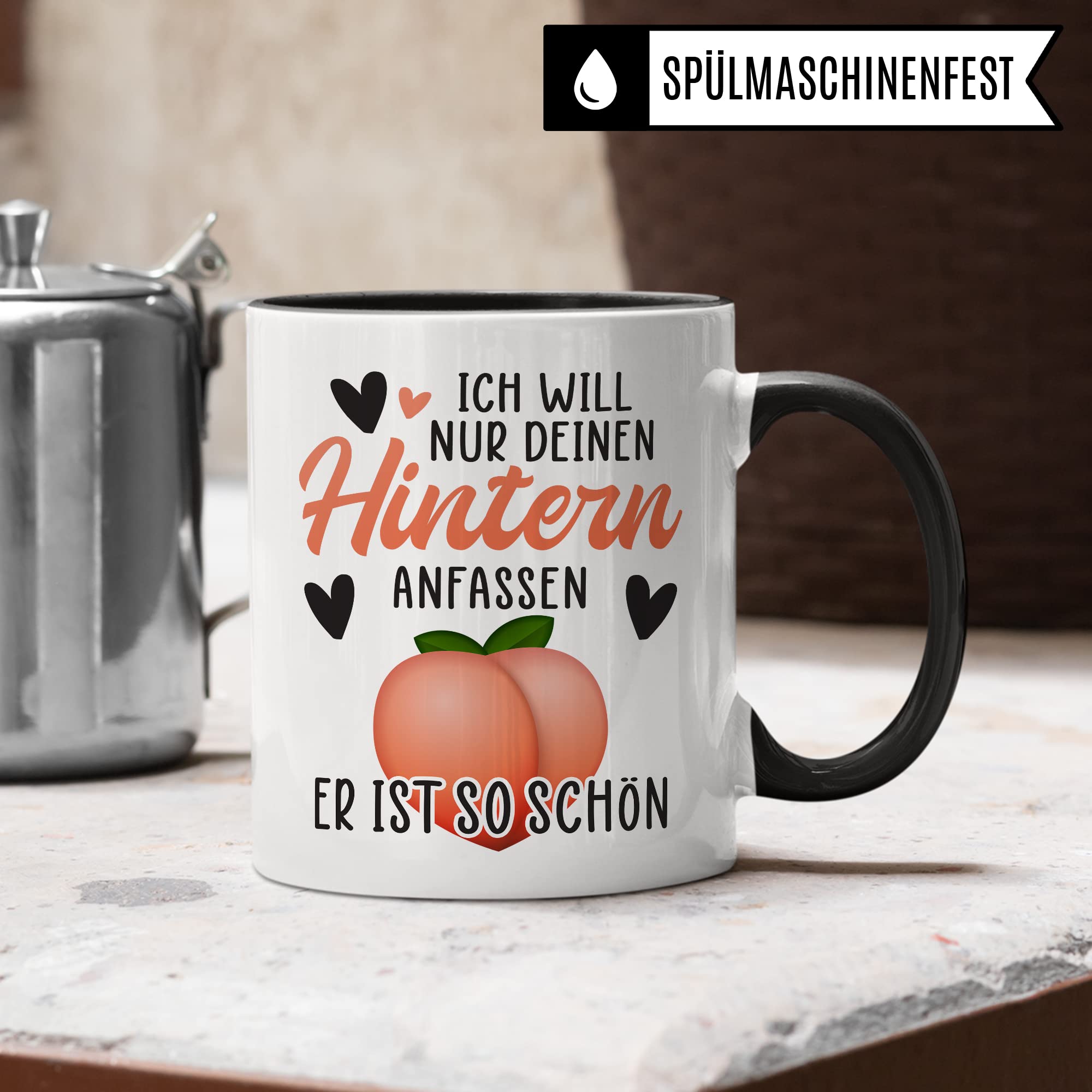 Hintern Tasse Freundin Geschenk Kaffeetasse Freund Popo Kaffee-Becher lustiges Geschenk Beziehung Geschenkidee Humor Ich will deinen Hintern anfassen Spruch Zeichnung