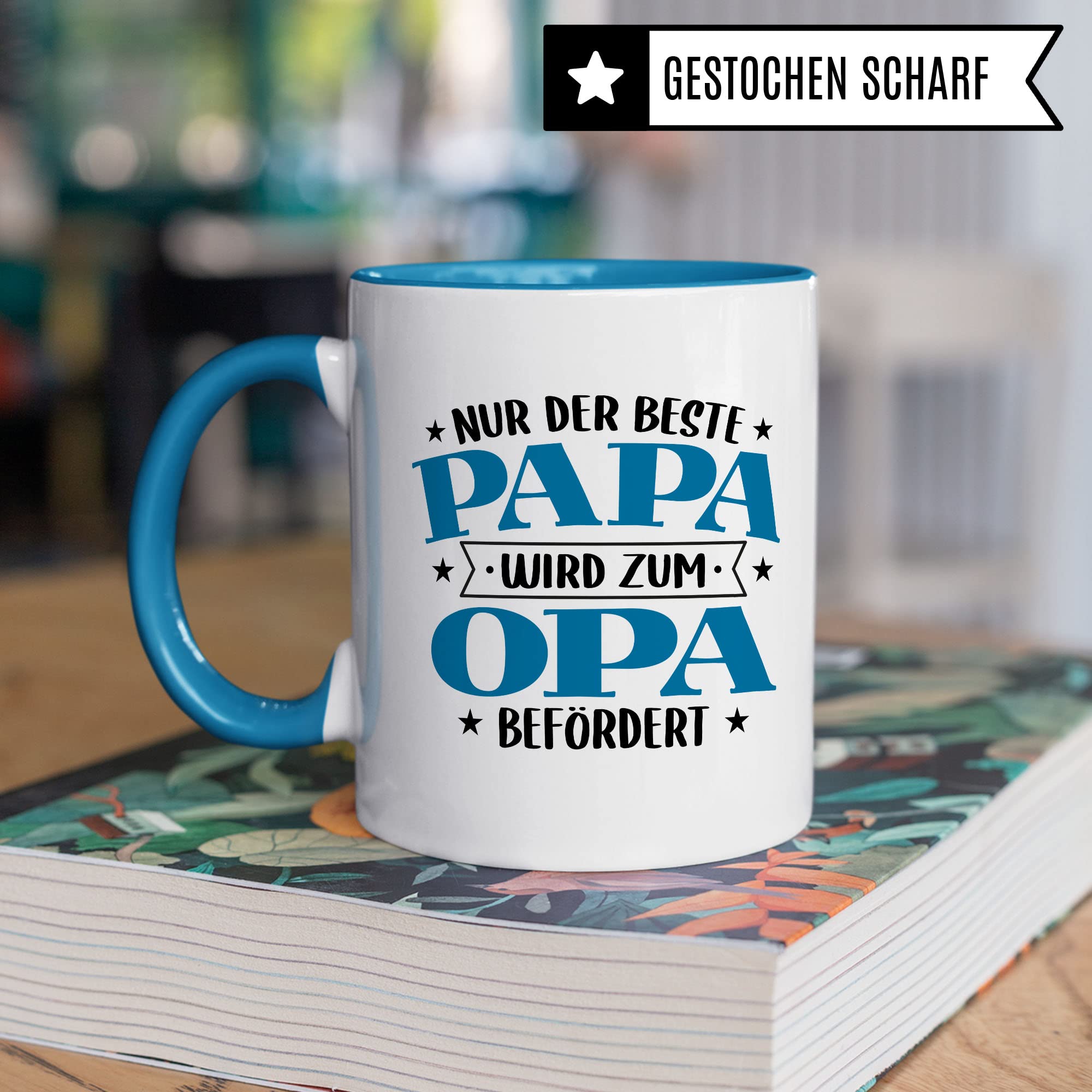 Tasse Opa, Nur der beste Papa wird zum Opa befördert Kaffeetasse mit Spruch lustig Kaffee-Becher Vater Geschenk Geschenkidee Großvater Geburt Teetasse