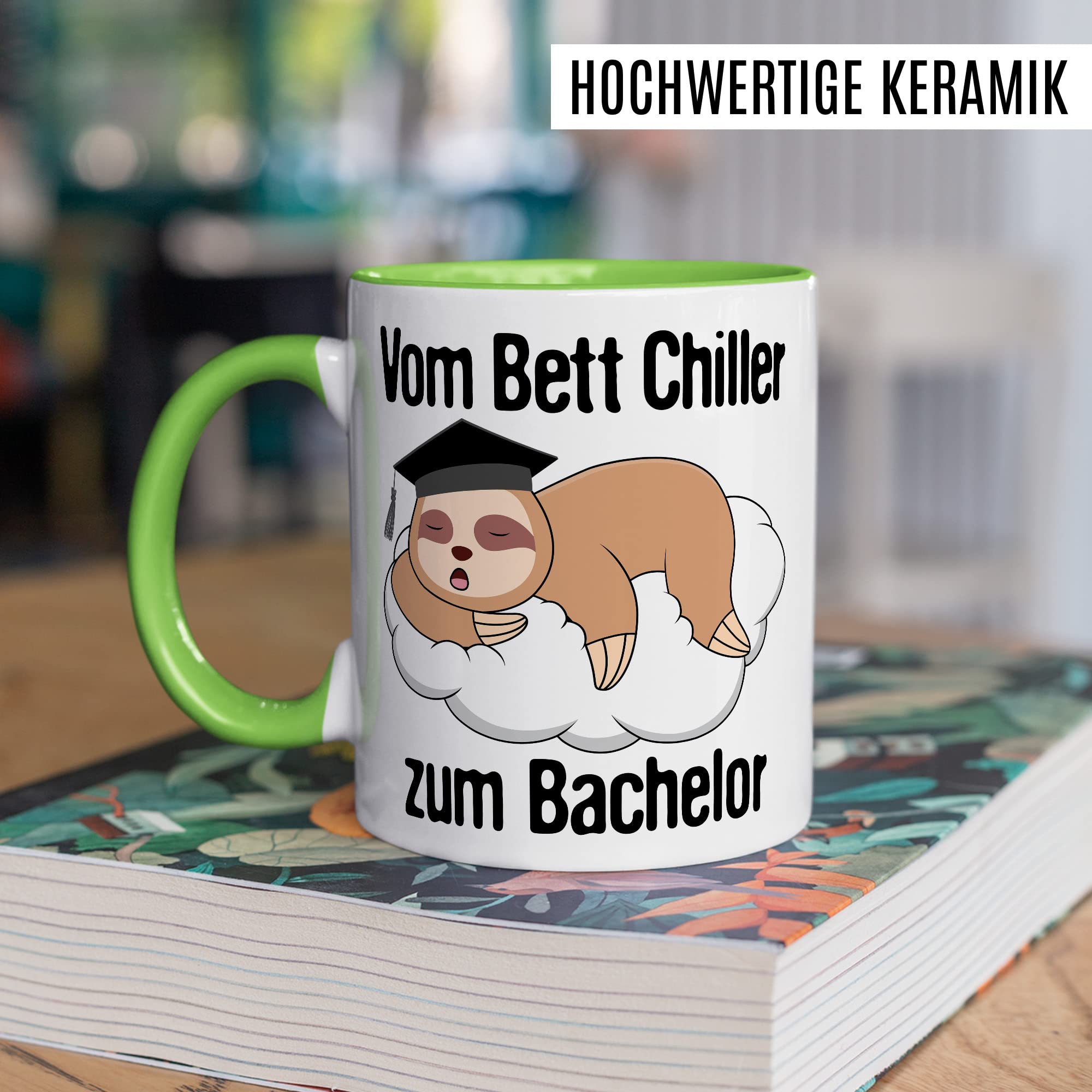 Bachelor Tasse Studenten Geschenk Humor Kaffeetasse mit lustigen Spruch Uni Kaffeebecher Studentin Geschenkidee Faultier Teetasse