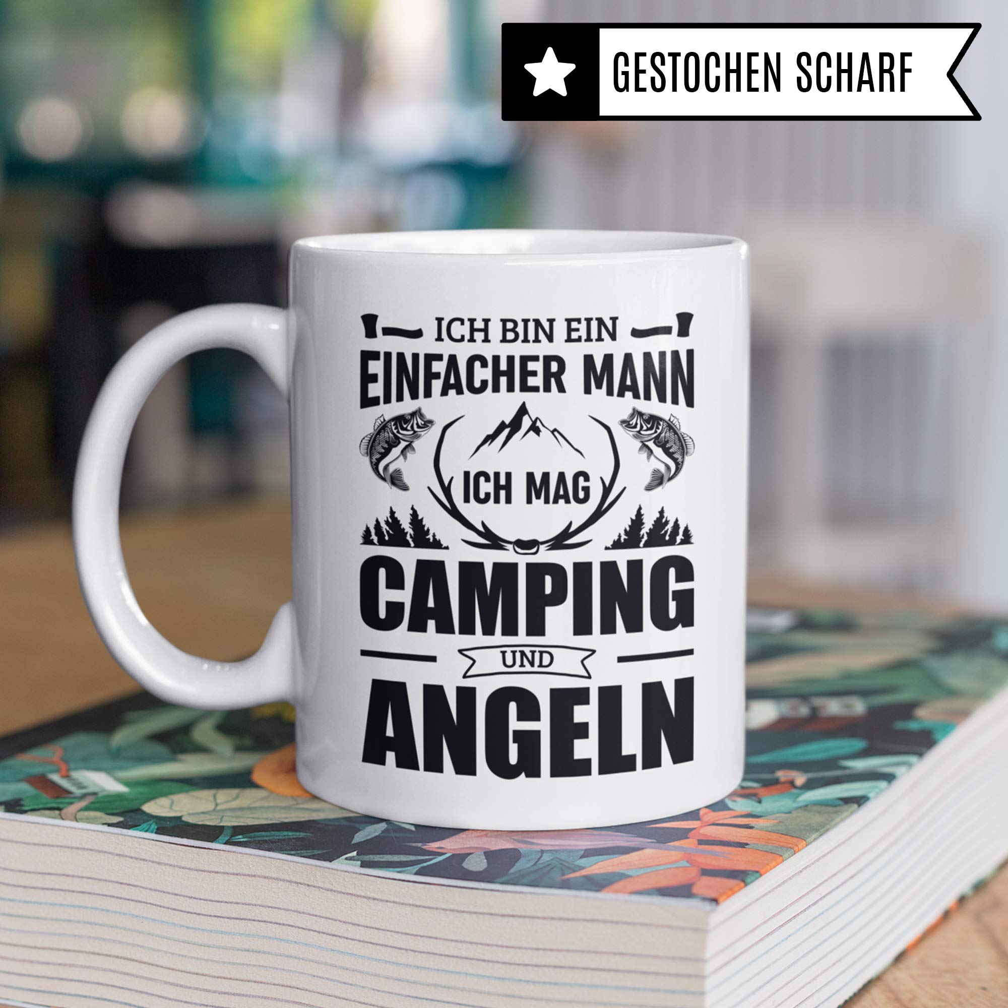 Pagma Druck Camping & Angel Tasse, Camper Angler Geschenke, Angeln Becher Fischen Fisch Campingurlaub Kaffeebecher, Kaffeetasse Geschenke für Fischer, Kaffeebecher Campingbus Spruch Geschenkidee