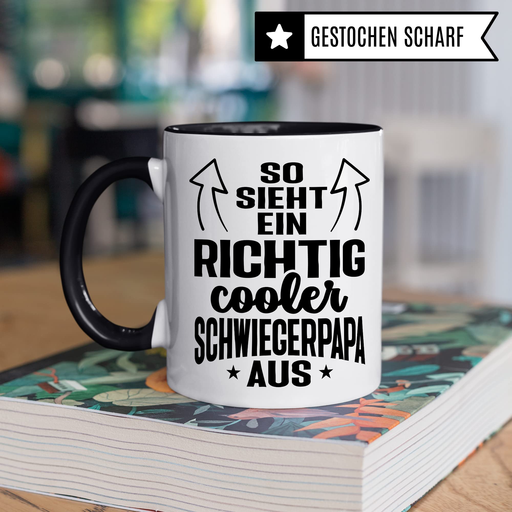 Tasse Geschenk Schwiegerpapa, So sieht ein richtig cooler Schwiegerpapa aus Geschenkidee Schwiegervater Kaffetasse mit Spruch Kaffee-Becher Familie Teetasse