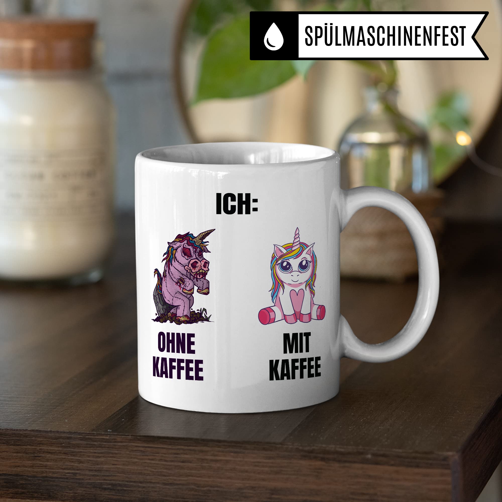 Einhorn Tasse Geschenk Kaffeetasse mit Spruch lustig Ohne Kaffee mit Kaffee, Geschenk-Idee Kaffeeliebhaber Kaffeetrinker Kaffee-Becher Humor Witztasse