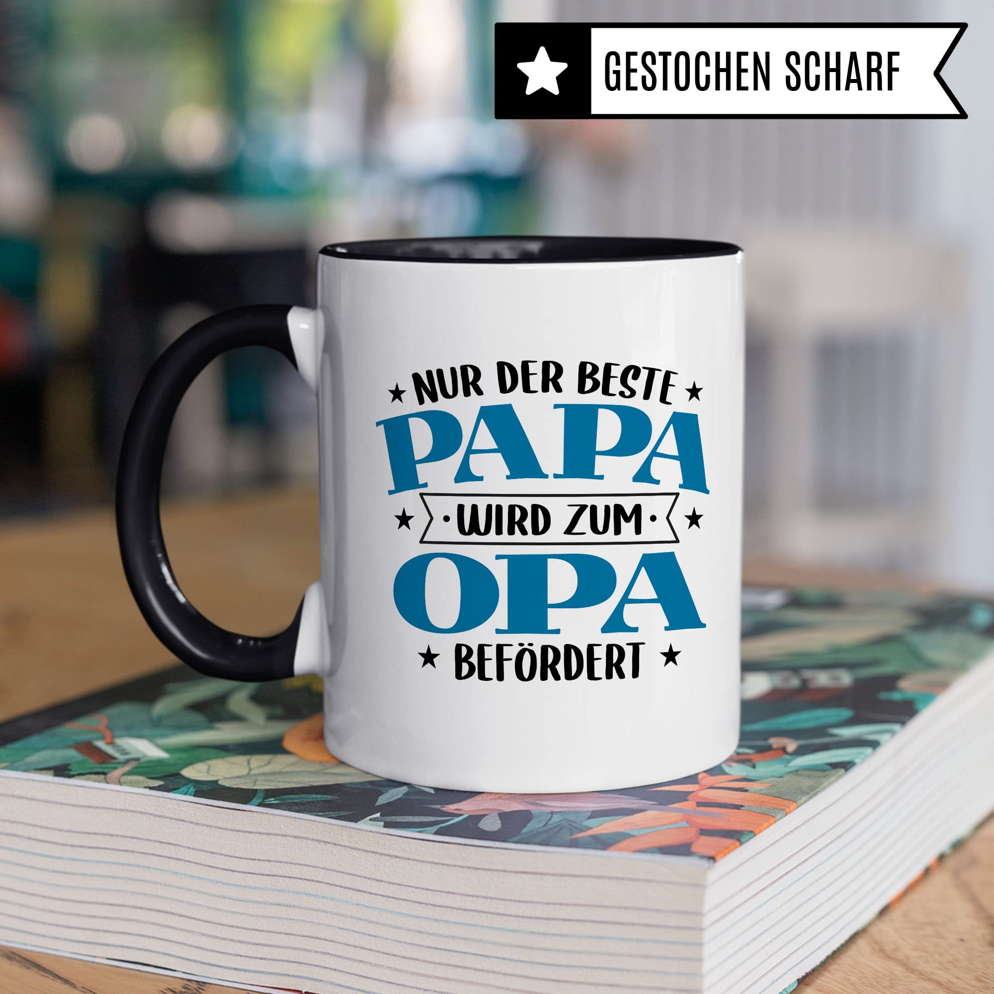 Tasse Opa, Nur der beste Papa wird zum Opa befördert Kaffeetasse mit Spruch lustig Kaffee-Becher Vater Geschenk Geschenkidee Großvater Geburt Teetasse