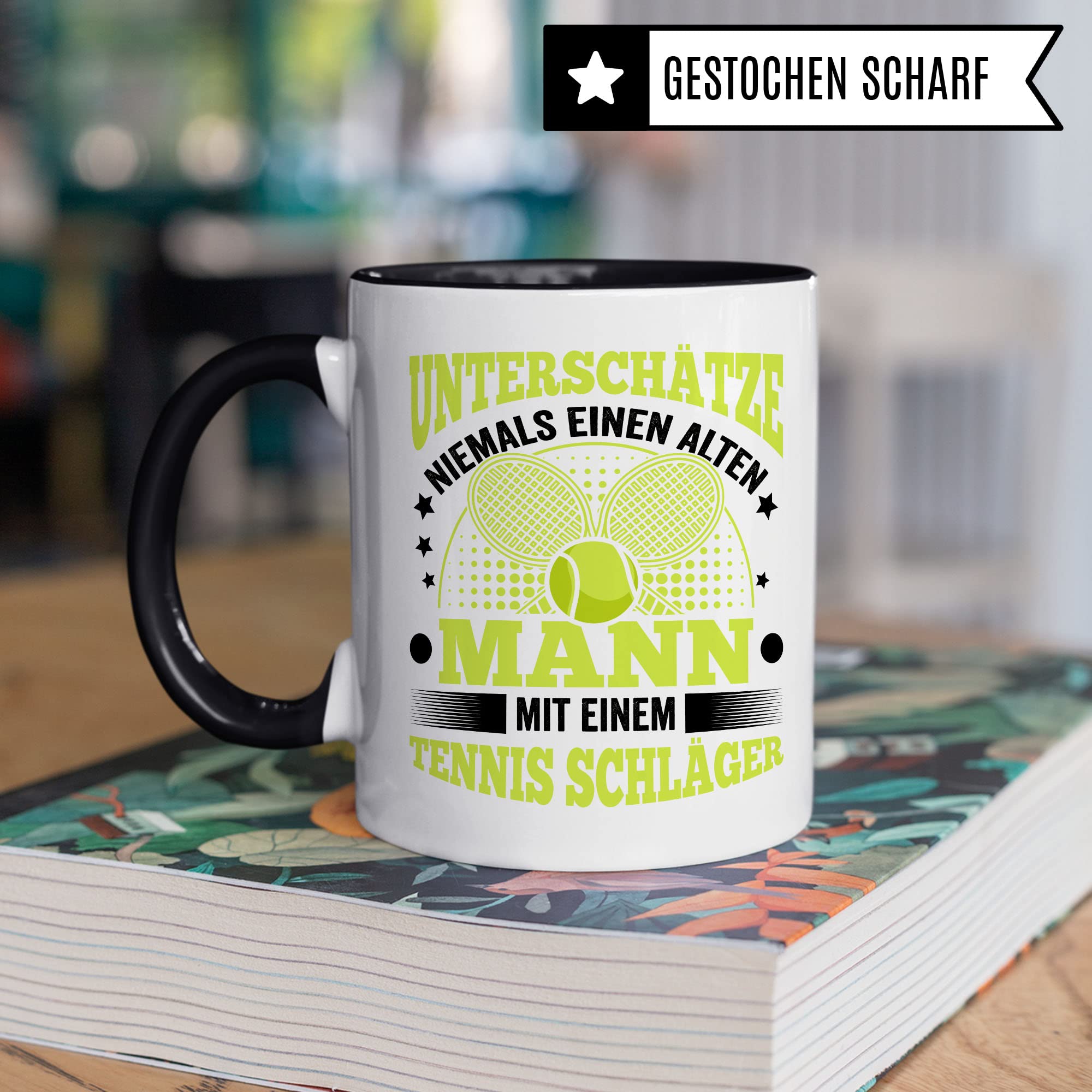 Tennis Tasse Geschenkidee Tennisschläger Kaffeetasse Humor Witz Geschenk für Alten Mann Kaffeebecher Opa Becher