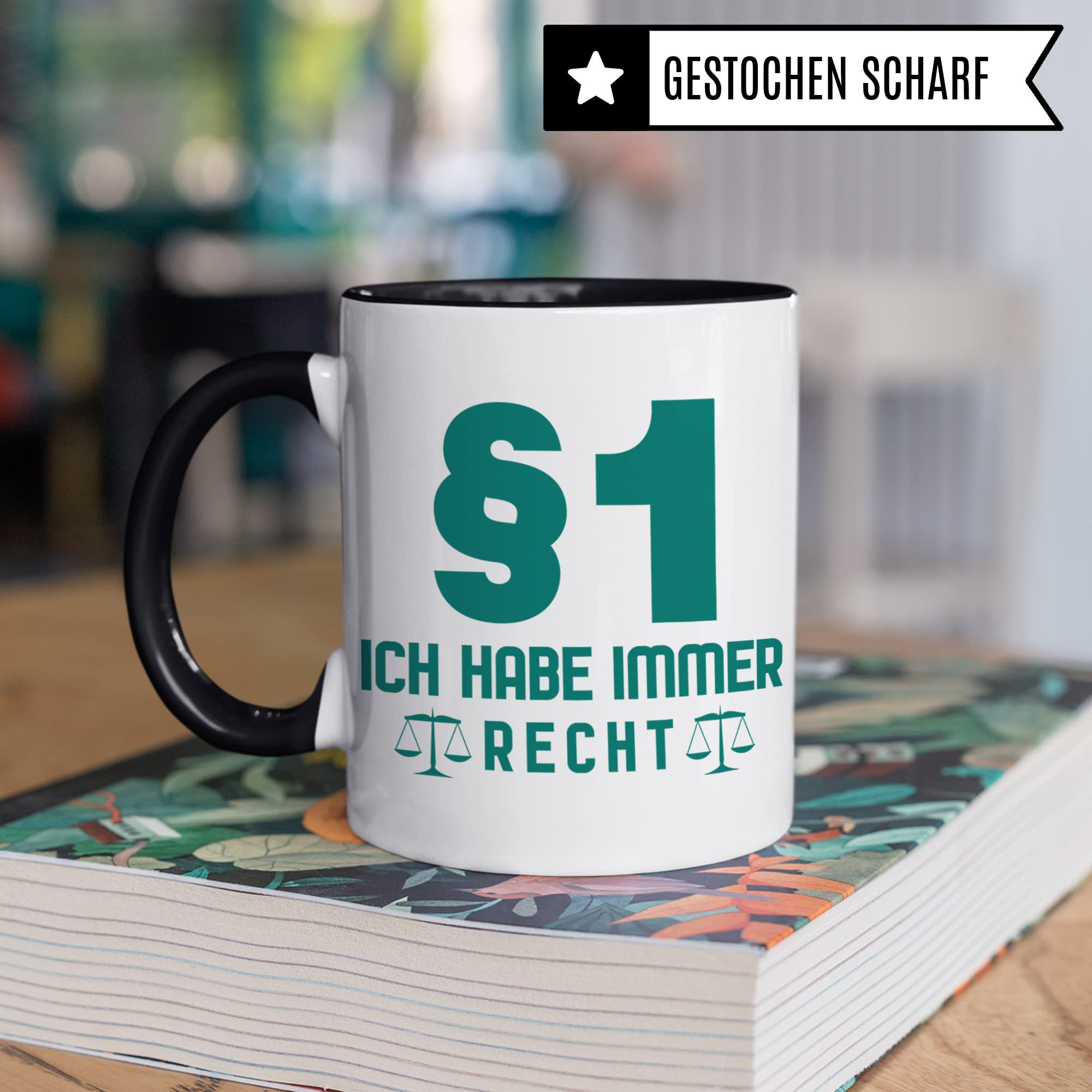 Jura Tasse lustig: §1 Ich habe immer recht, Geschenk für Anwalt Anwältin Rechtsanwalt Richter lustig, Kaffeetasse mit Spruch Juristin Jurist Rechtswissenschaft Studium Student Studentin Becher