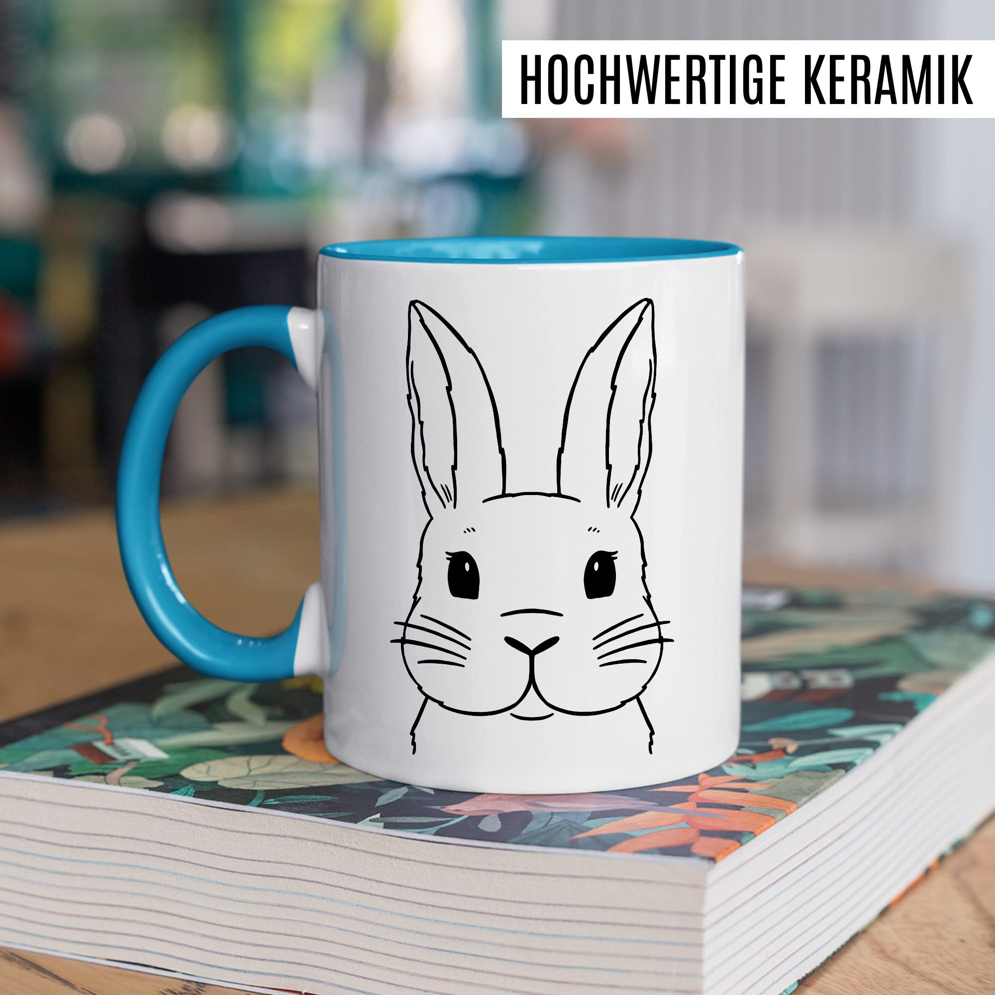 Kaninchen Tasse Hasen Bild süße Kaffeetasse mit Tier Motiv Karnickel Kaffee-Becher Häschen Humor Geschenk Spruch Teetasse Haustier Hase Langohr Halter cute Kaninchen Zeichnung