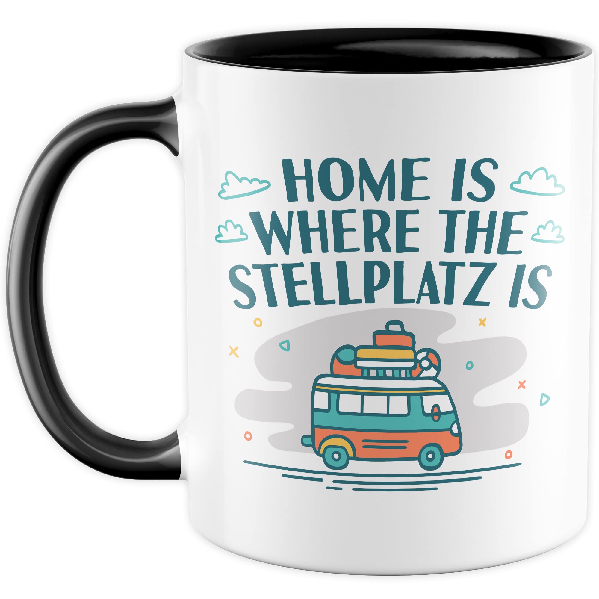 Wohnmobil Tasse Wohnwagen Kaffeetasse Camping Geschenk Camper Kaffee-Becher Stellplatz Geschenkidee Outdoorfans Camperin Campingvan Zeltplatz Campingwagen Campingplatz Zelten Home is Zuhause