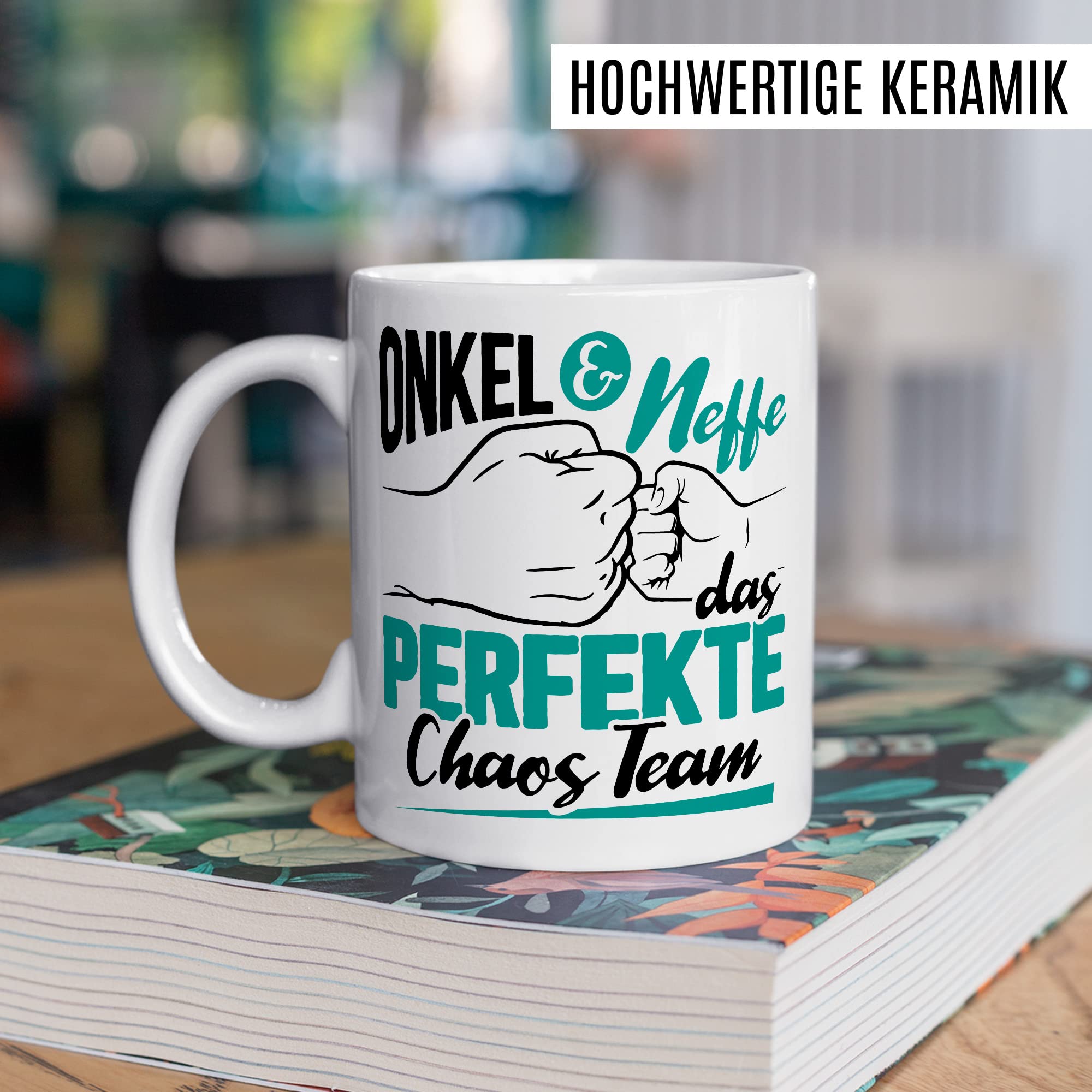 Onkel Tasse Neffe Geschenk lustig Chaos-Team Bruder Kaffeetasse Nichte Kaffee-Becher Geschenkidee Familie Humor Geschwister Patenonkel Pate Patenkind