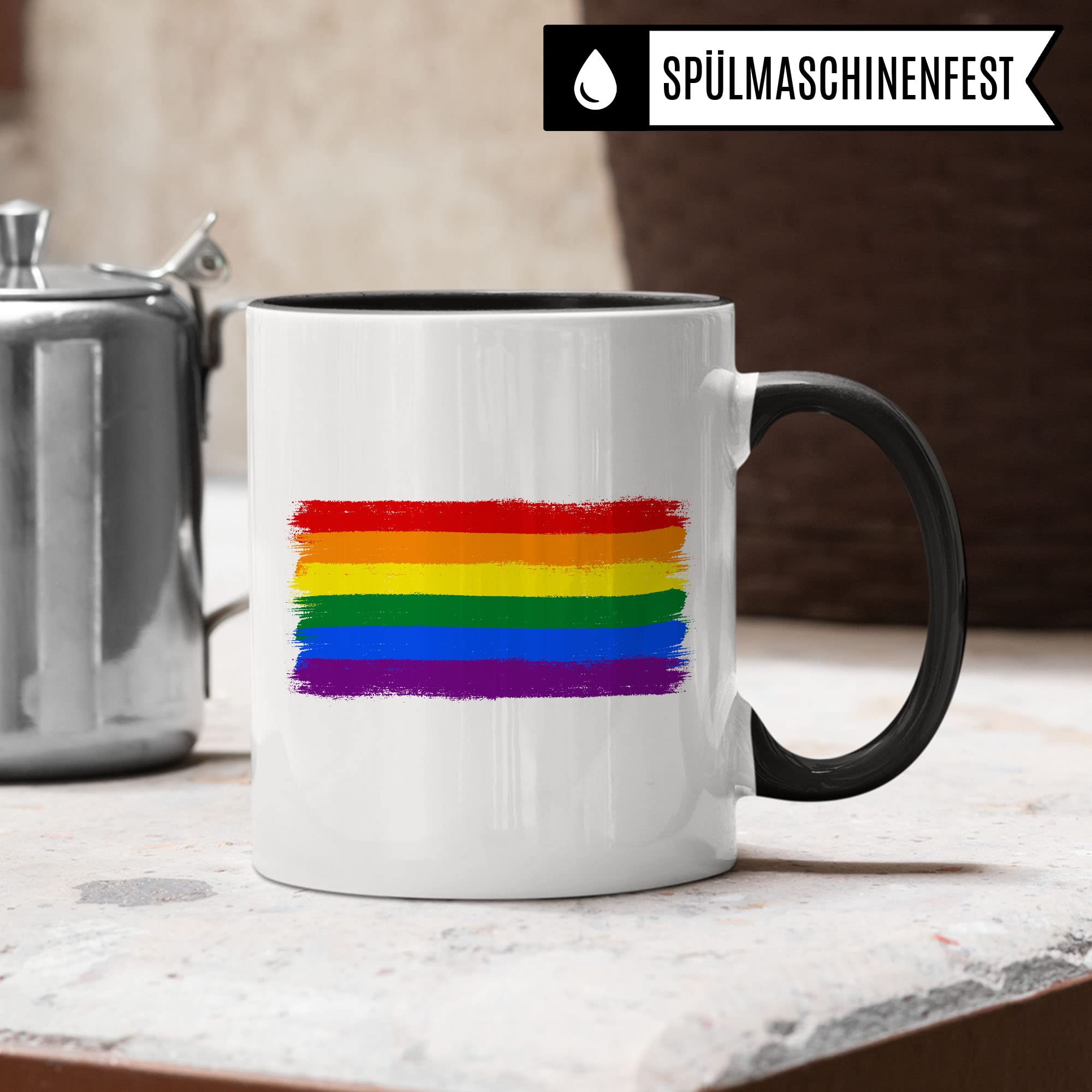 Regenbogen Flagge Tasse Geschenkidee LGBT Kaffeetasse Geschenk für LGBTQ+ Kaffeebecher Equality Becher