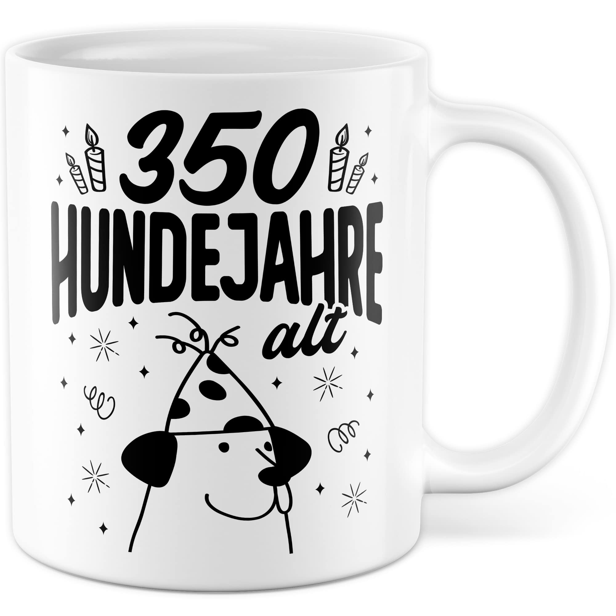 Tasse 50. Geburtstag, 350 Hundejahre alt Geschenk Geschenkidee Kaffeetasse mit Spruch lustig Kaffee-Becher Hundebesitzer Hundehalter Hundejahre Herrchen Frauchen Teetasse Witztasse