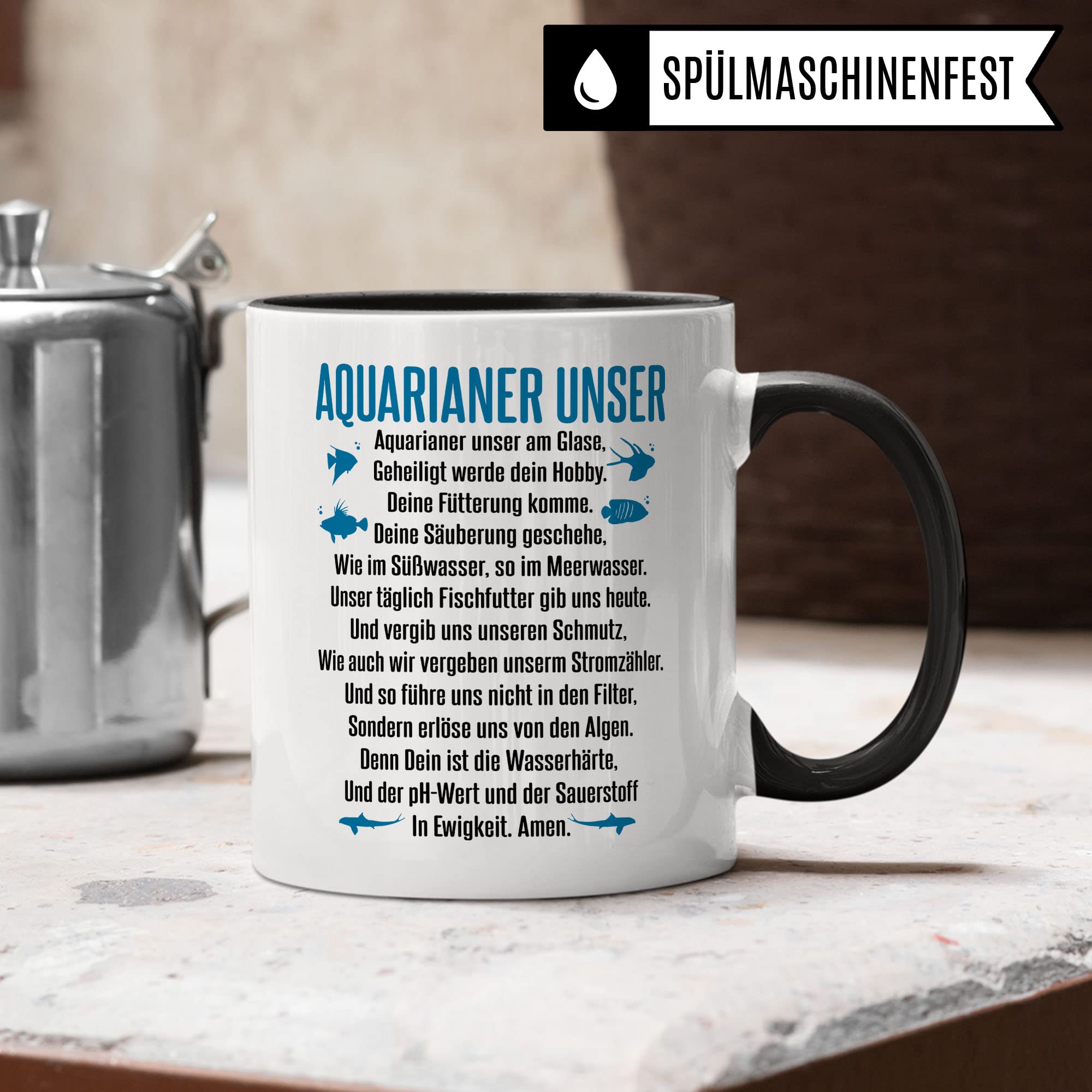 Aquarium Tasse - AQUARIANER UNSER, Fische Geschenk - Aquarium Fans Spruch lustig Geschenkidee - Fischeliebhaber Aquariumbesitzer Kaffee-Becher