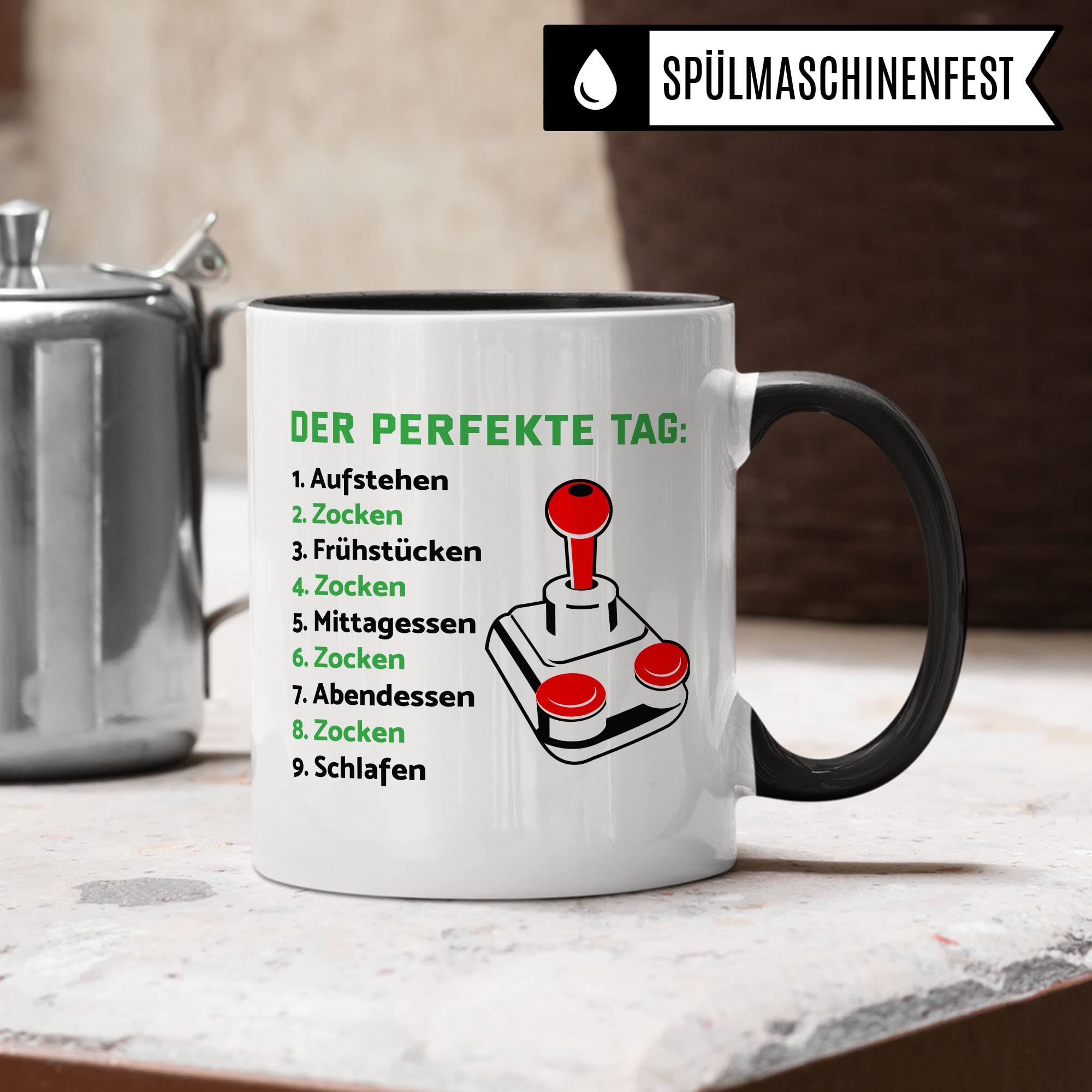 Zocker Tasse Geschenkidee Kaffeetasse Humor Witz Geschenk für Gamer Gamerin Kaffeebecher Zocken Becher