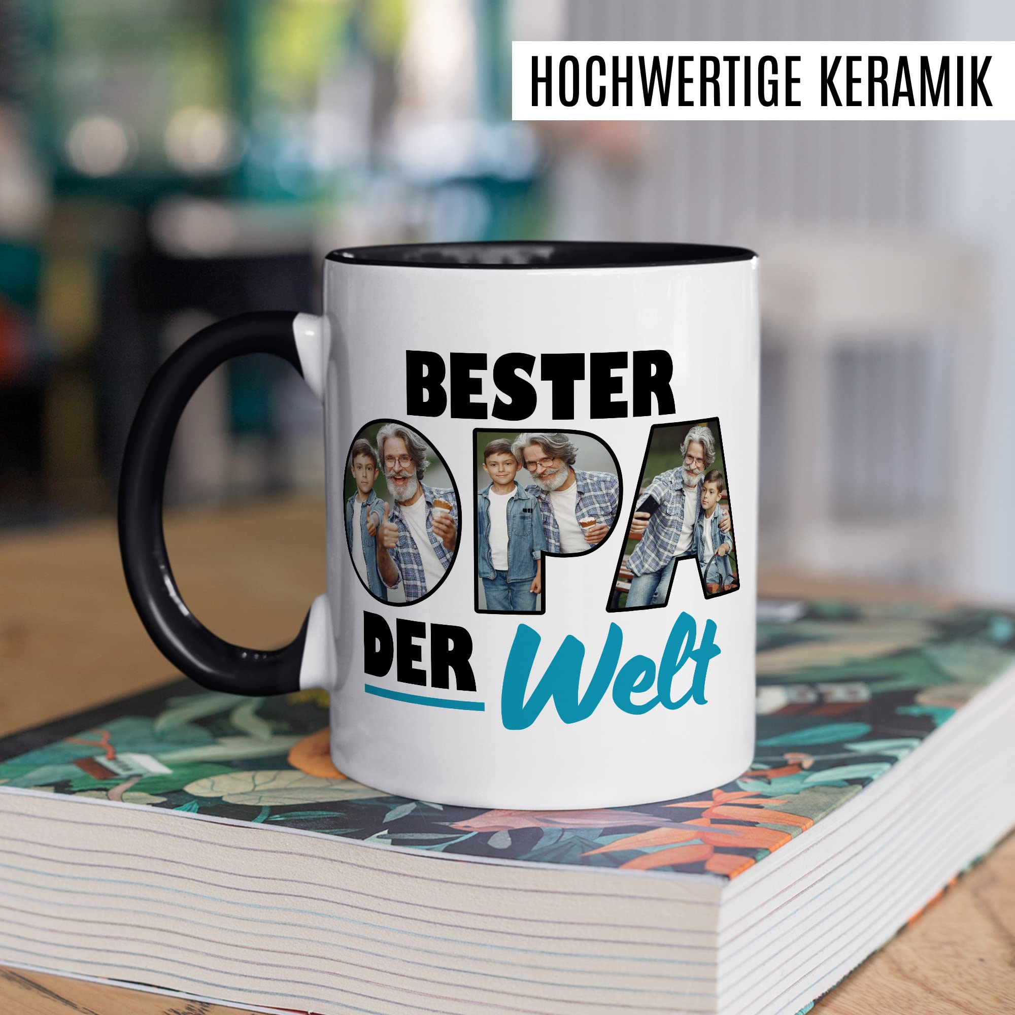 Opa Tasse personalisierbar mit Bild, Bester Opa der Welt, Geschenk personalisiert Großvater Spruch Enkelkinder schöner Spruch Geschenkidee Kaffeetasse Enkel