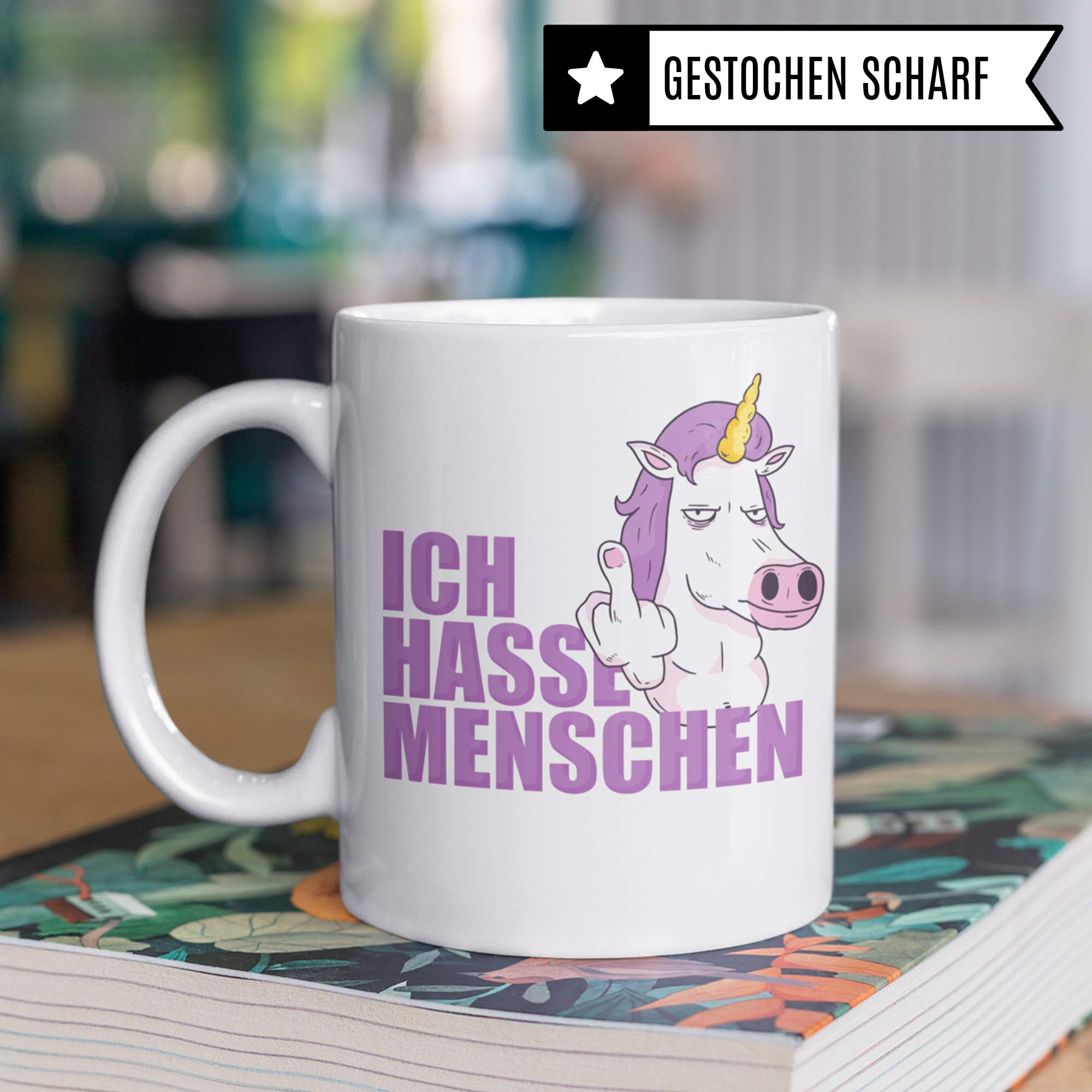 Pagma Druck Ich Hasse Menschen Tassen Mittelfinger Geschenk, Tasse Einhorn lustig Geschenkidee, Kaffeetasse Introvertiert Geschenkidee Ironie Sarkasmus Becher