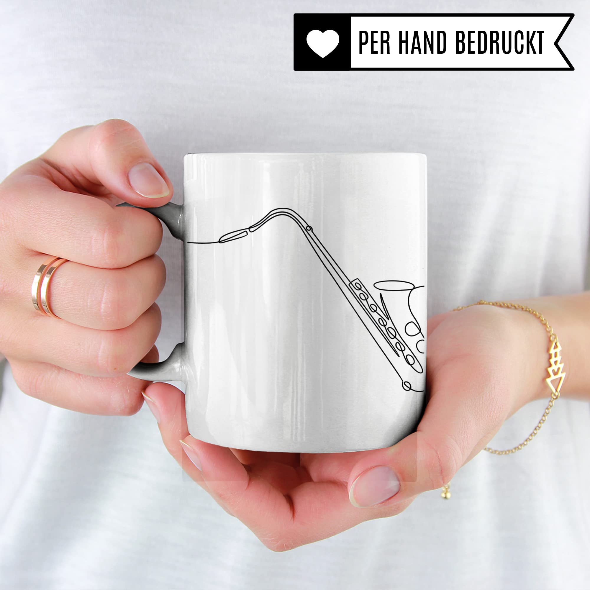 Saxophon Tasse - Musik Geschenk für Saxophonist Saxophonistin - Kaffeetasse Musiker Saxofon Saxophonspieler - Instrument Geschenkideen Saxophonisten Zeichnung Design Kaffee-Becher