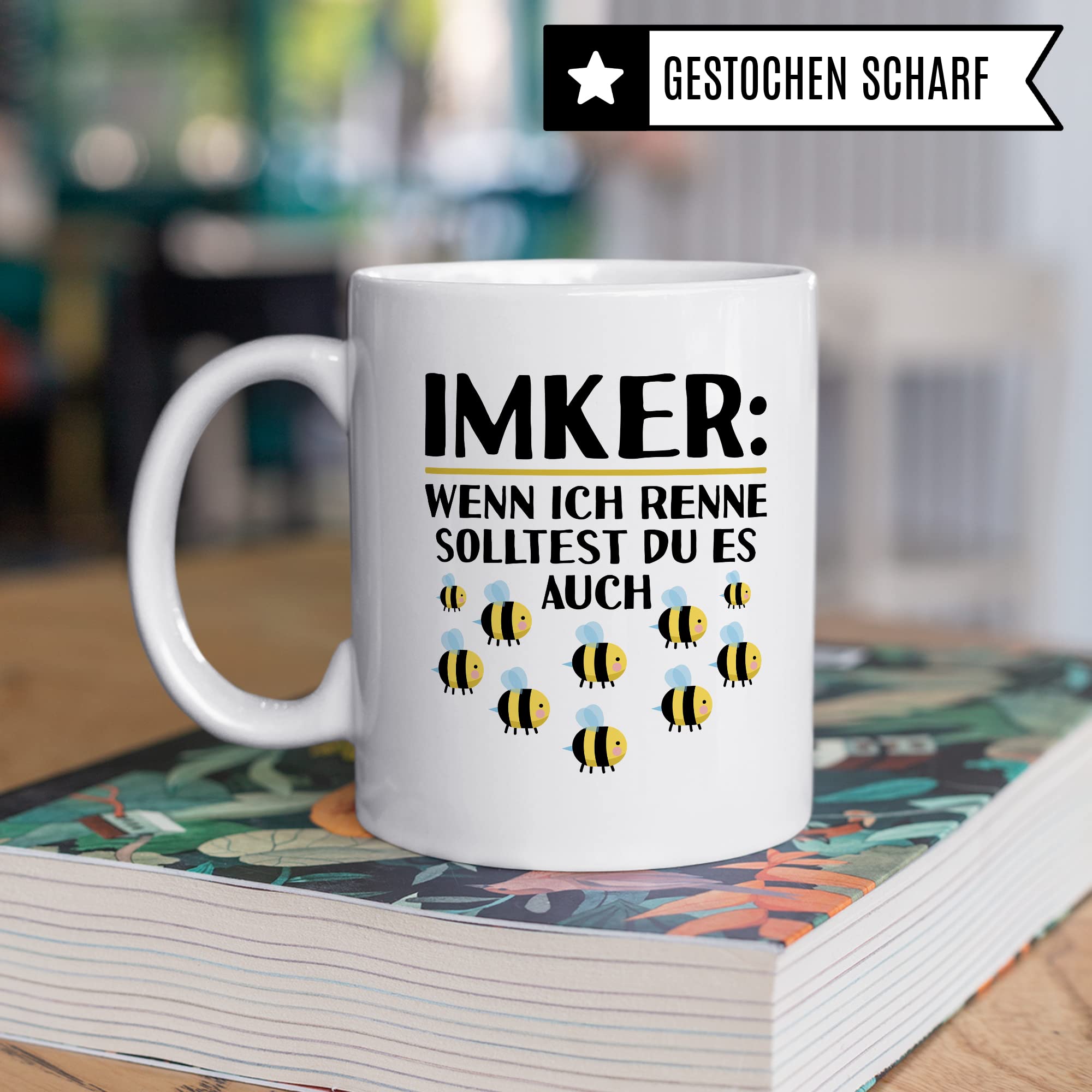 Tasse Imker Geschenk, Wenn ich renne solltest du es auch Geschenkidee Bienenzüchter Kaffee-Becher Tasse mit Spruch lustig Kaffeetasse Bienenvater Witztasse Humor Teetasse