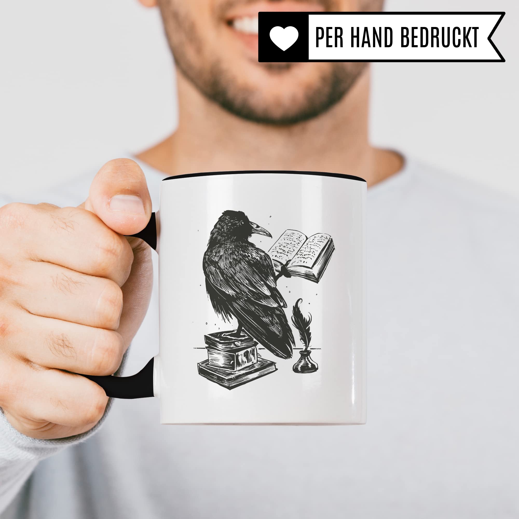 Bücher Tasse Raben Kaffeetasse Geschenk Bücherwurm Lesen Kaffee-Becher Leseratte Teetasse Geschenk Buch Bücherfan Geschenkidee Fantasy