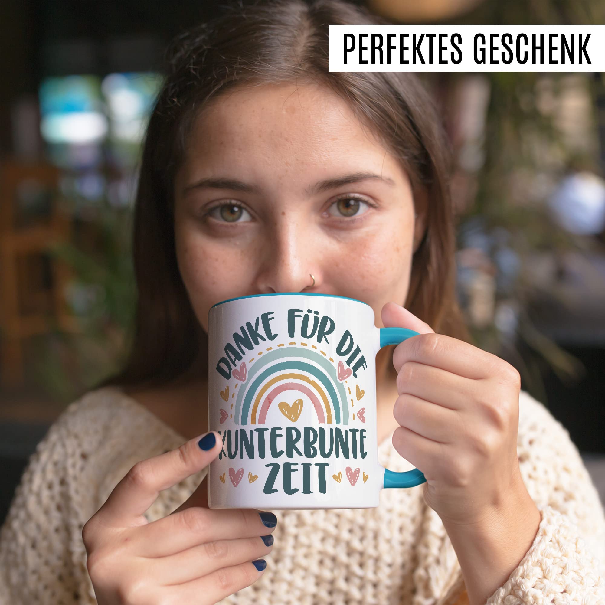 Tasse Dankeschön Erzieher, Danke für die kunterbunte Zeit Geschenk Geschenkidee Kaffeetasse mit Spruch Kaffee-Becher Lieblings-Mensch bedanken Dankesehr Dankbarkeit Erzieherin