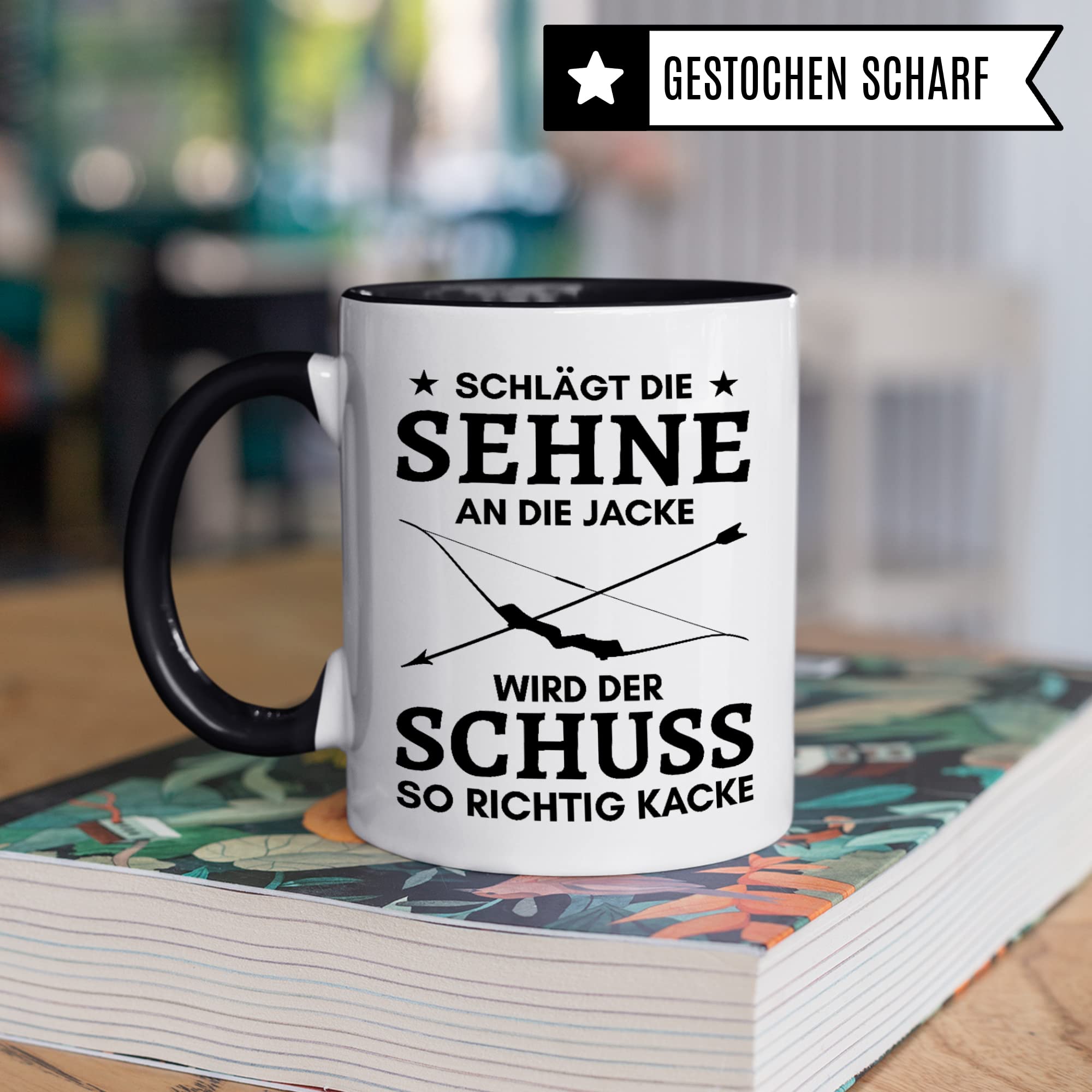 Bogenschießen Tasse, Bogensport Geschenk lustig Motiv, Pfeil und Bogen Geschenkidee Pfeilbogen Kaffeebecher Teetasse, Sportschütze Kaffeebecher