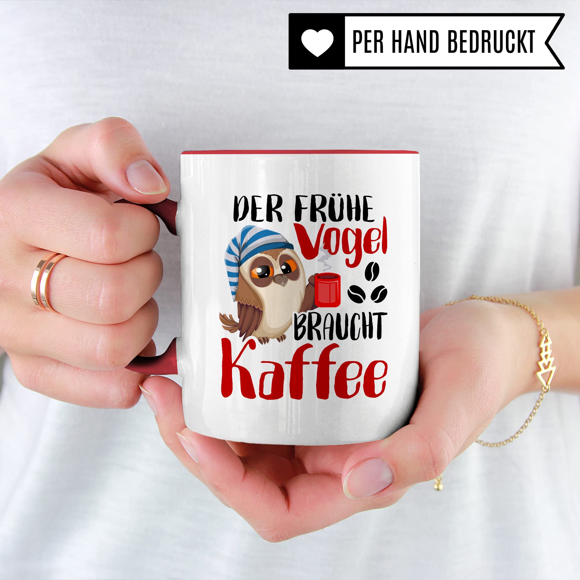 Früher Vogel Tasse lustig Kaffeetasse mit Spruch Kaffee-Becher Moorgenmuffel Humor Geschenk Geschenkidee Der frühe Vogel braucht Kaffee Witz Langschläfer Büro Tasse