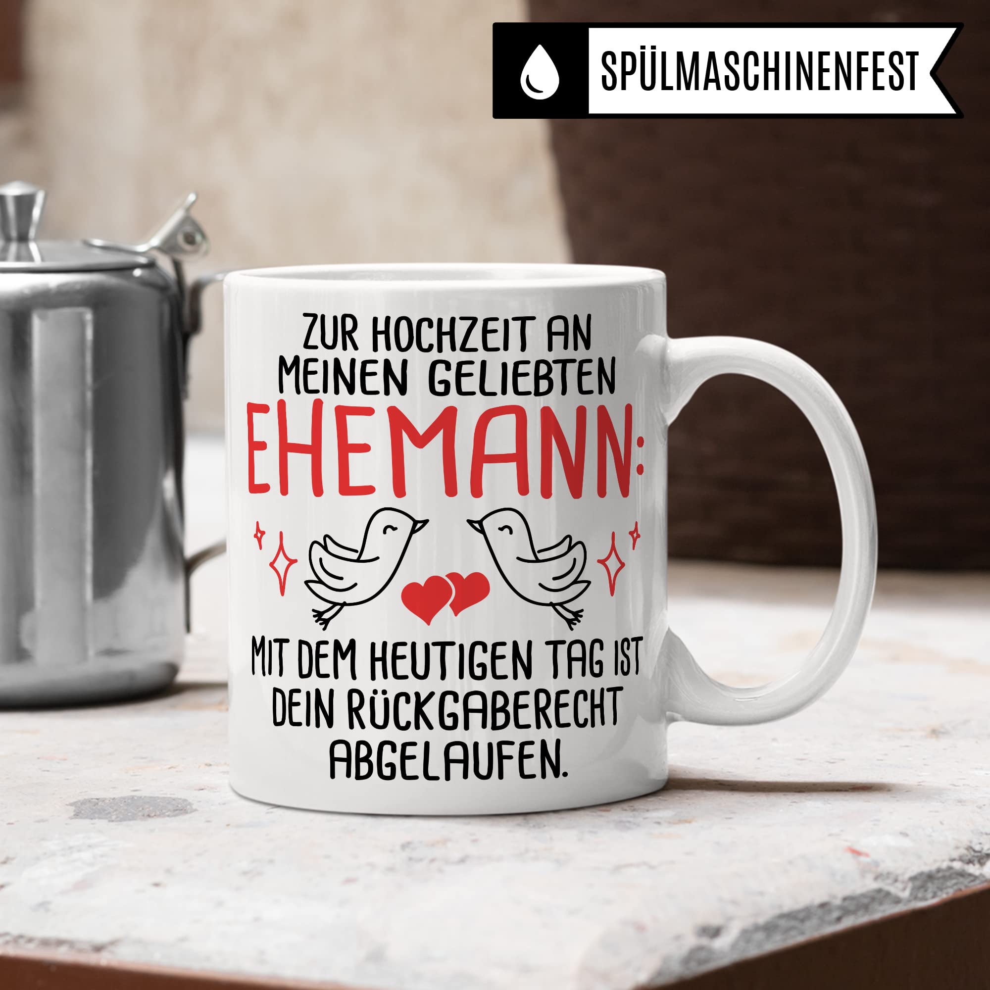 Tasse Ehemann Geschenk, Zur Hochzeit an meinen geliebten Ehemann Geschenkidee Frau Kaffee-Becher Kaffeetasse mit Spruch lustig Hochzeit Trauung Ehepartner Ehegatte