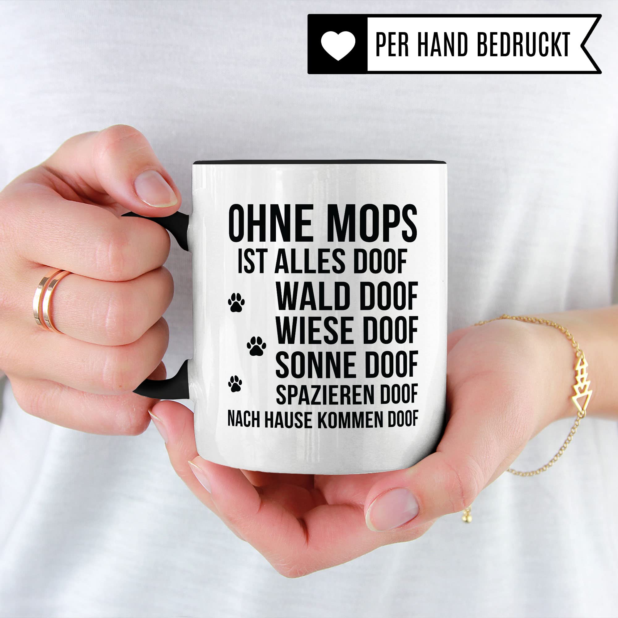 Mops Tasse Geschenkidee Hund Kaffeetasse Humor Witz Geschenk für Hundebesitzer Kaffeebecher Herrchen Frauchen Becher