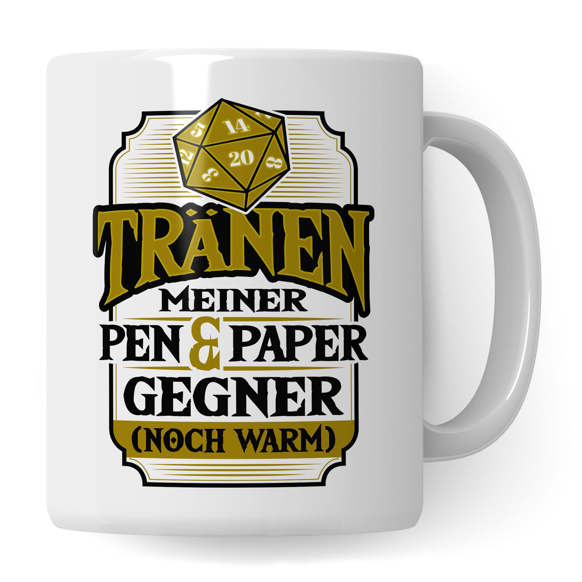 DnD Roleplay Tasse, Tränen meiner Pen & Paper Gegner (noch warm) Spruch, Rollenspiel Spruch D20 Dice Geschenk, Pen & Paper Tabletop D20 Motiv - RPG Dungeon Kaffee-Becher Geschenkidee