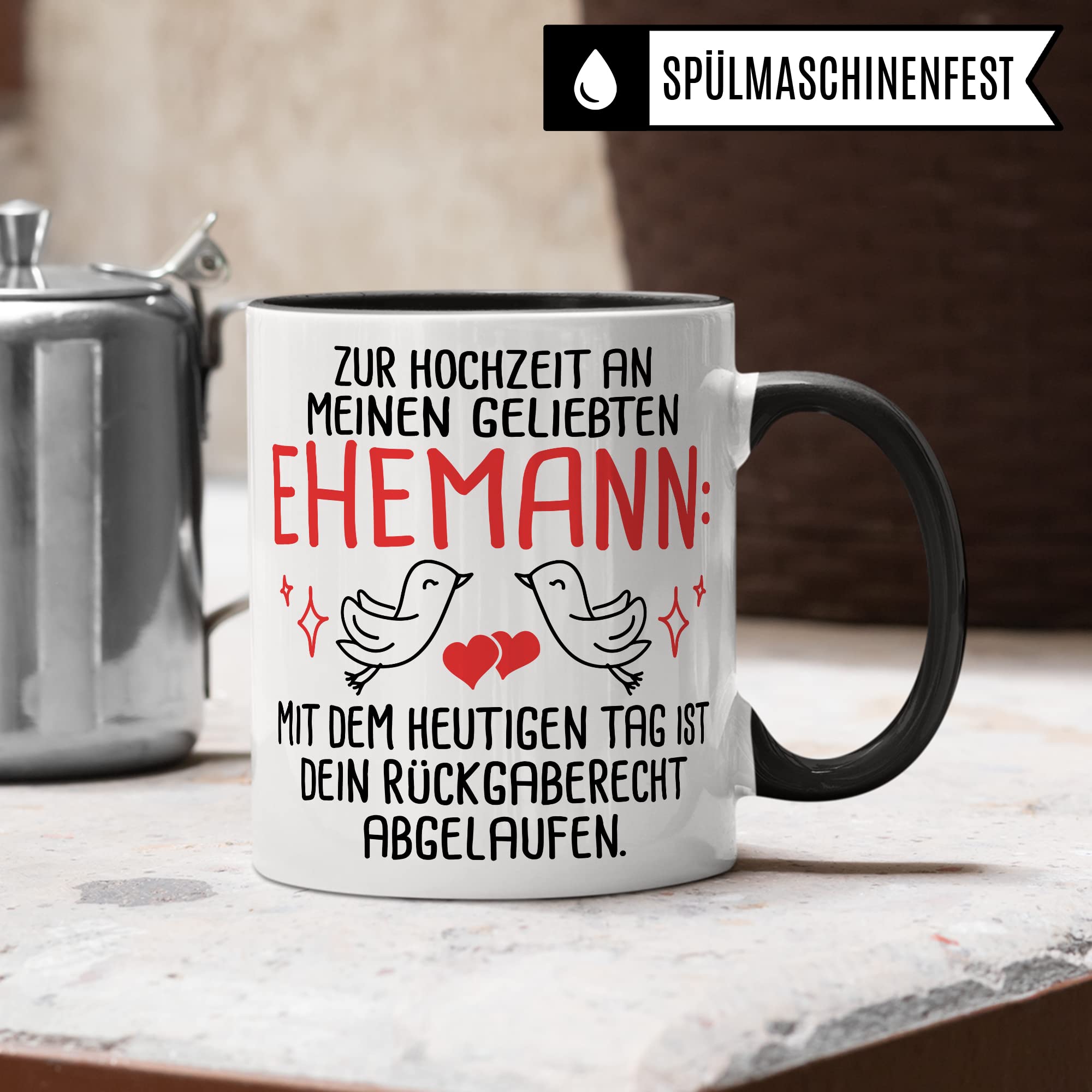 Tasse Ehemann Geschenk, Zur Hochzeit an meinen geliebten Ehemann Geschenkidee Frau Kaffee-Becher Kaffeetasse mit Spruch lustig Hochzeit Trauung Ehepartner Ehegatte