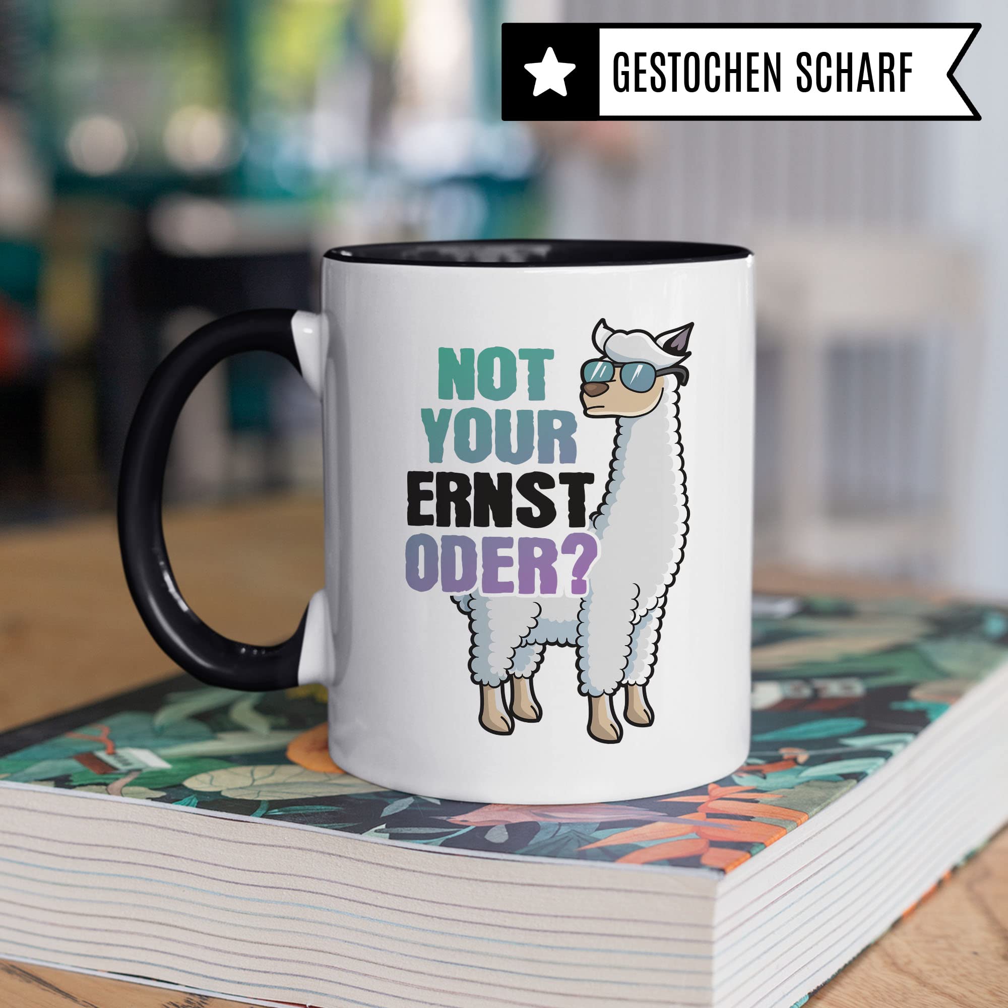 Tasse Alpaka-Motiv, Not your ernst oder? Spruch, Süßes Geschenk Alpakaliebhaber, süße Alpaka-Tasse Motiv Geschenkidee lustiger Spruch Beruf Freund Freundin Kollegen Kaffeetasse