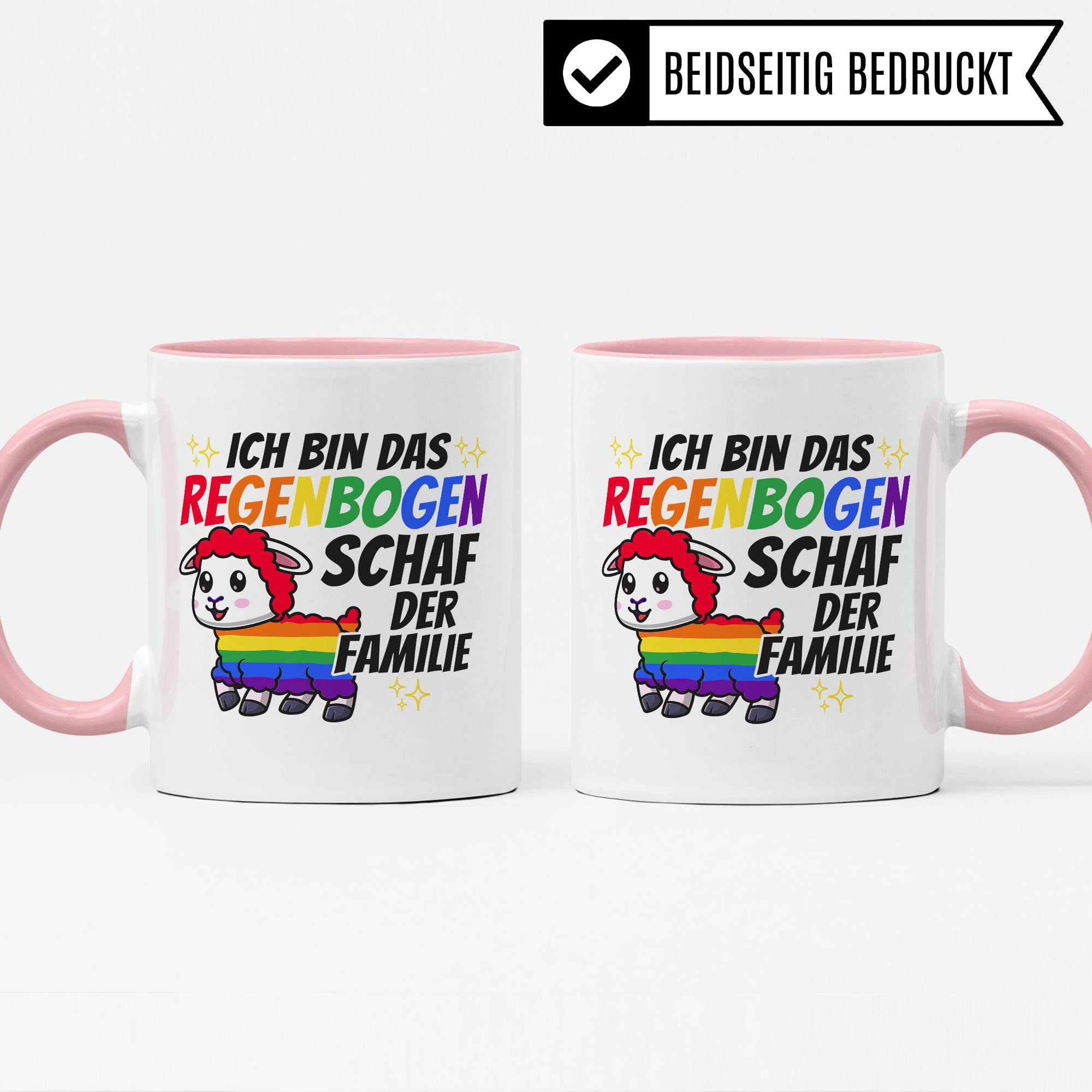 LGBTQI+ Tasse, Ich bin das Regenbogen Schaf der Familie, Gay Pride Geschenk Spruch lustig Motiv Geschenkidee Kaffeetasse outing LGBT queer schwul lesbisch Spruch