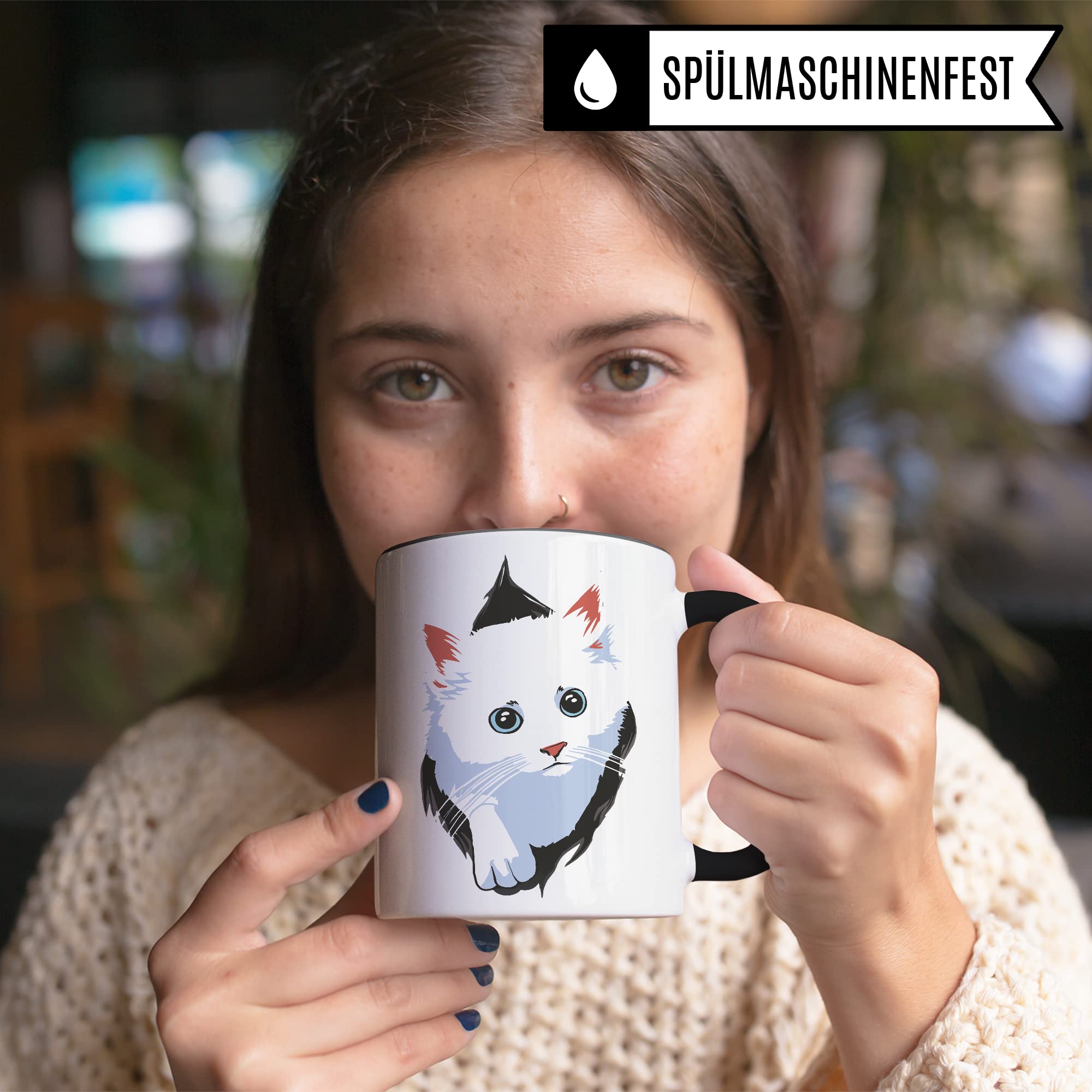 Tasse Katzen-Motiv, Geschenk Katzenliebhaber, süße Katzen-Tasse Motiv, Geschenk Kollegen Freund Freundin, lustige Katze Kater Katzenfreund Büro-Tasse