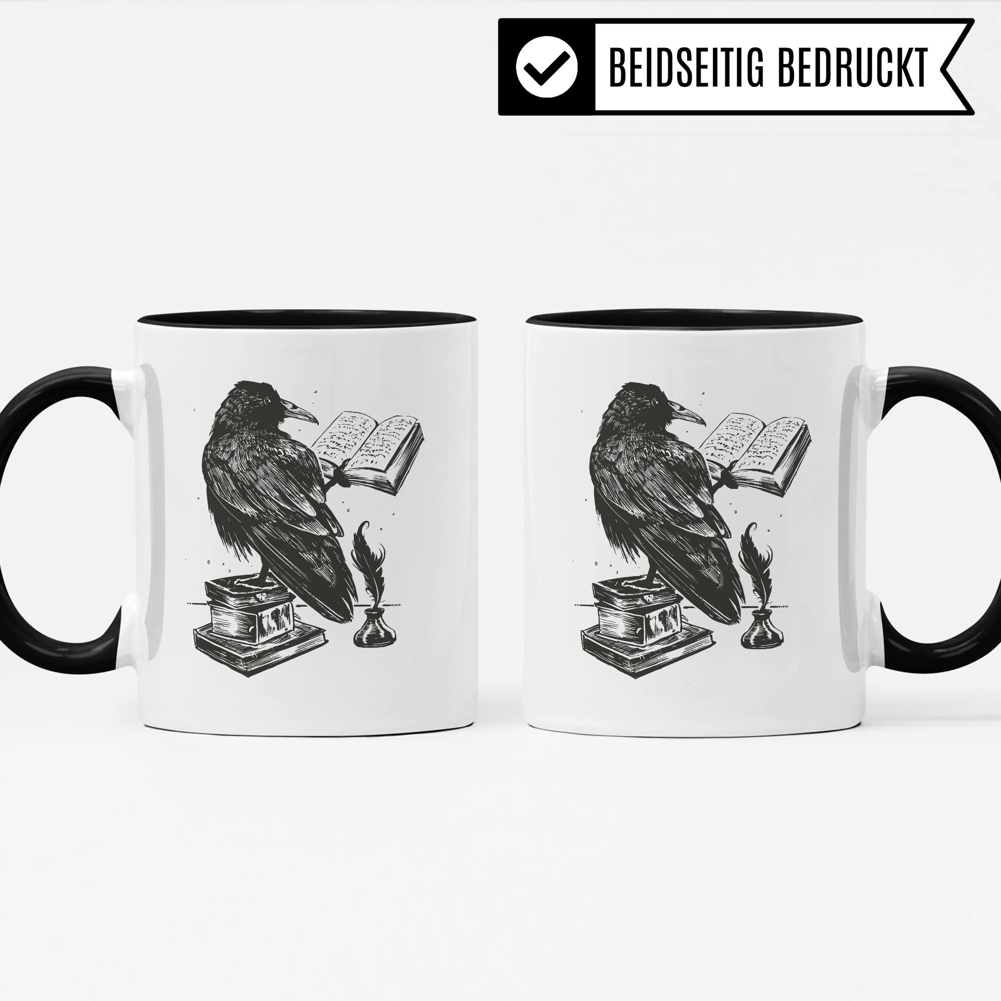 Bücher Tasse Raben Kaffeetasse Geschenk Bücherwurm Lesen Kaffee-Becher Leseratte Teetasse Geschenk Buch Bücherfan Geschenkidee Fantasy