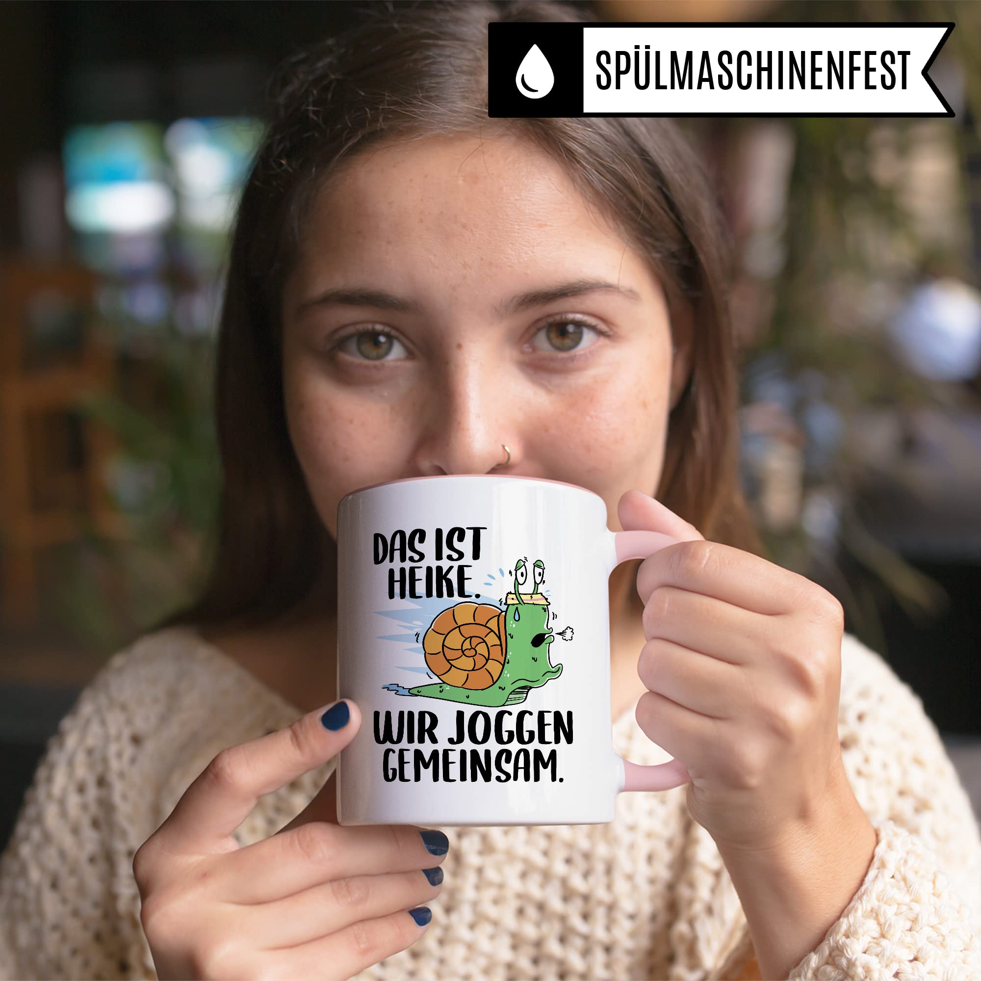 lustige Tasse Humorvolle Kaffeetasse mit Spruch Kaffee-Becher Witz Schnecke Joggen Spruch Geschenk-Idee Das ist Heike