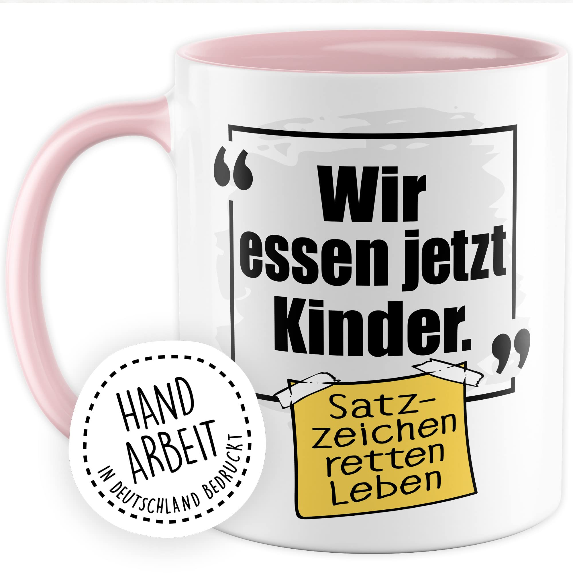 Lustige Tasse mit Spruch Kaffeetasse Grammatik Witz lustig Kaffee-Becher Zeichensetzung rettet Leben wir essen jetzt Kinder Interpunktion Deutsch