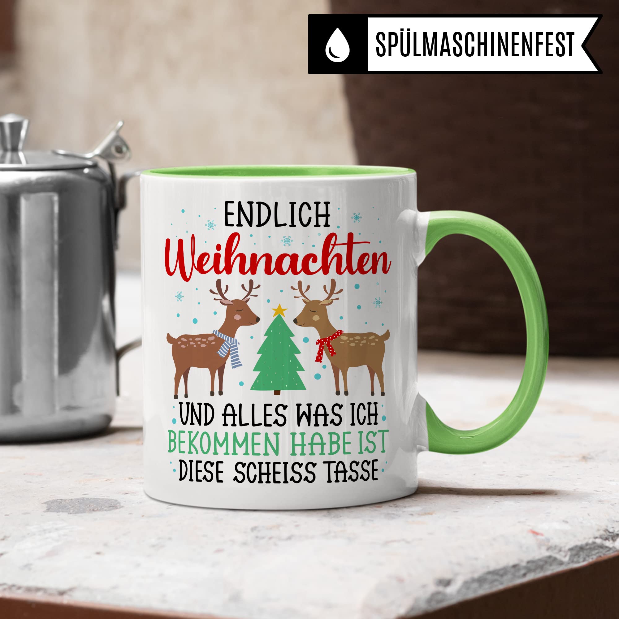 Weihnachten Tasse Geschenk Kaffeetasse Geschenkidee Humor Weihnachtstasse Sarkasmus Kaffee-Becher witziger Geschenkartikel Endlich Weihnachten alles was ich bekomm ist diese scheiß Tasse Spruch