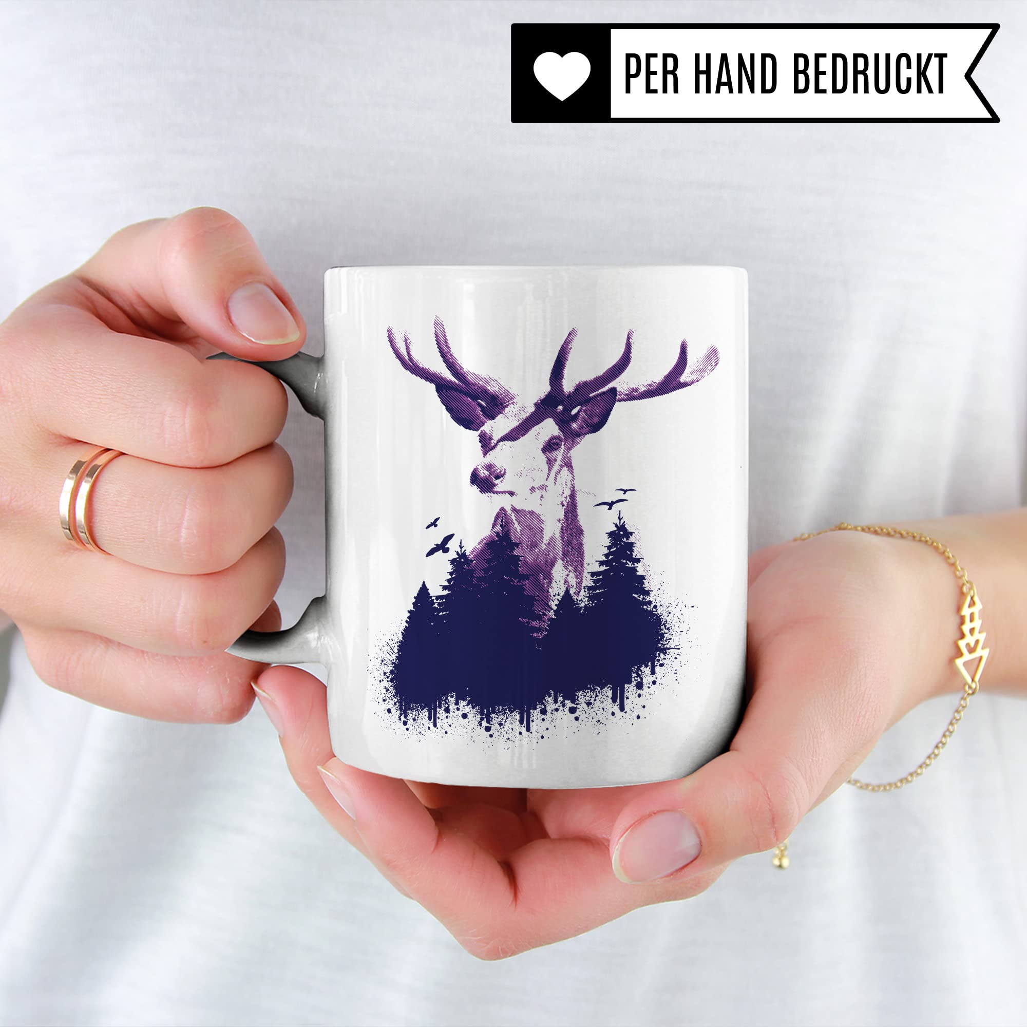 Hirsch-Motiv, hochwertiges Design Tasse Geschenk Hirsch-fans, Fuchs-Tasse Motiv, Geschenk Kollegen, Fuchs Büro-Tasse Wald-Motiv Jäger Jagd Hirschliebhaber Naturliebhaber Kaffee-Becher