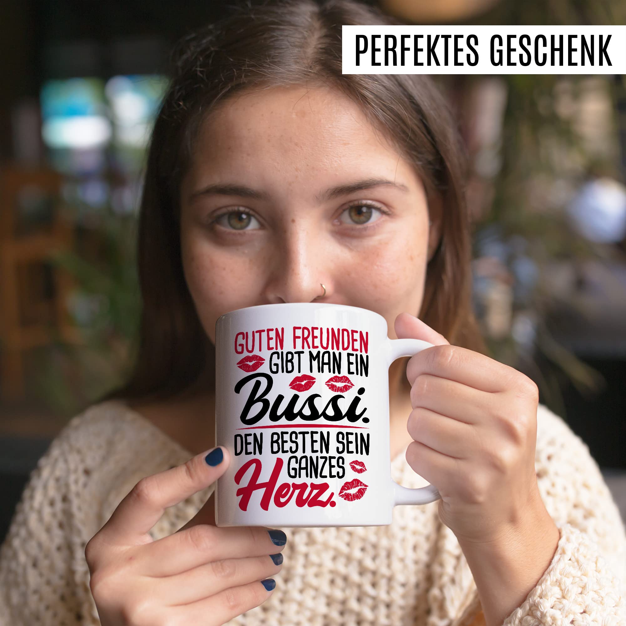 Freunde Tasse Freundinnen Kaffeetasse Freundschaft Kaffee-Becher Frauen Beste Freundin Geschenk-Idee Guten Freunden Bussi Besten Herz Spruch