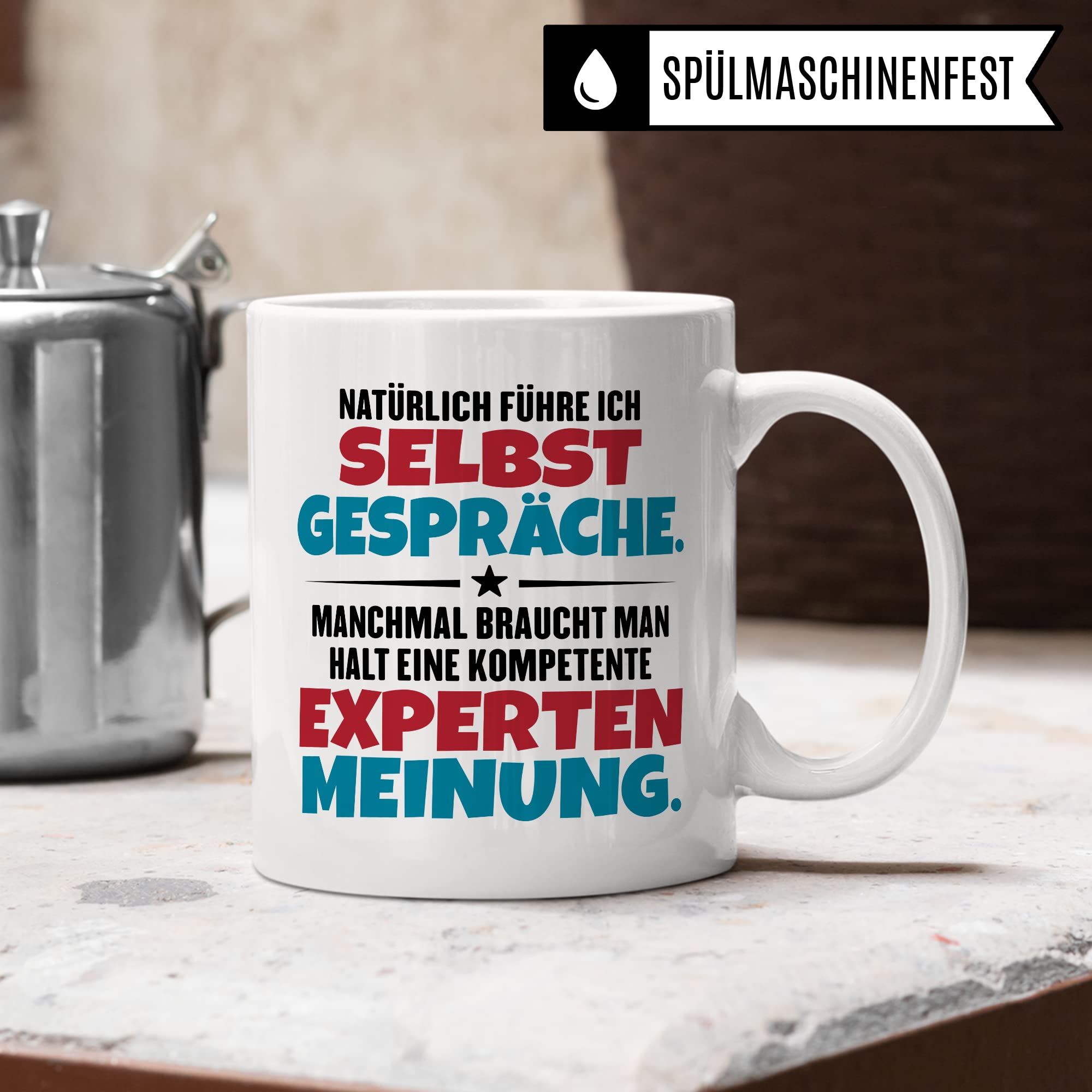 Lustige Tasse mit Spruch Kaffeetasse fürs Büro Humor Natürlich führe ich Selbstgespräche Spruch Geschenk Witz Geschenkidee Kaffee-Becher