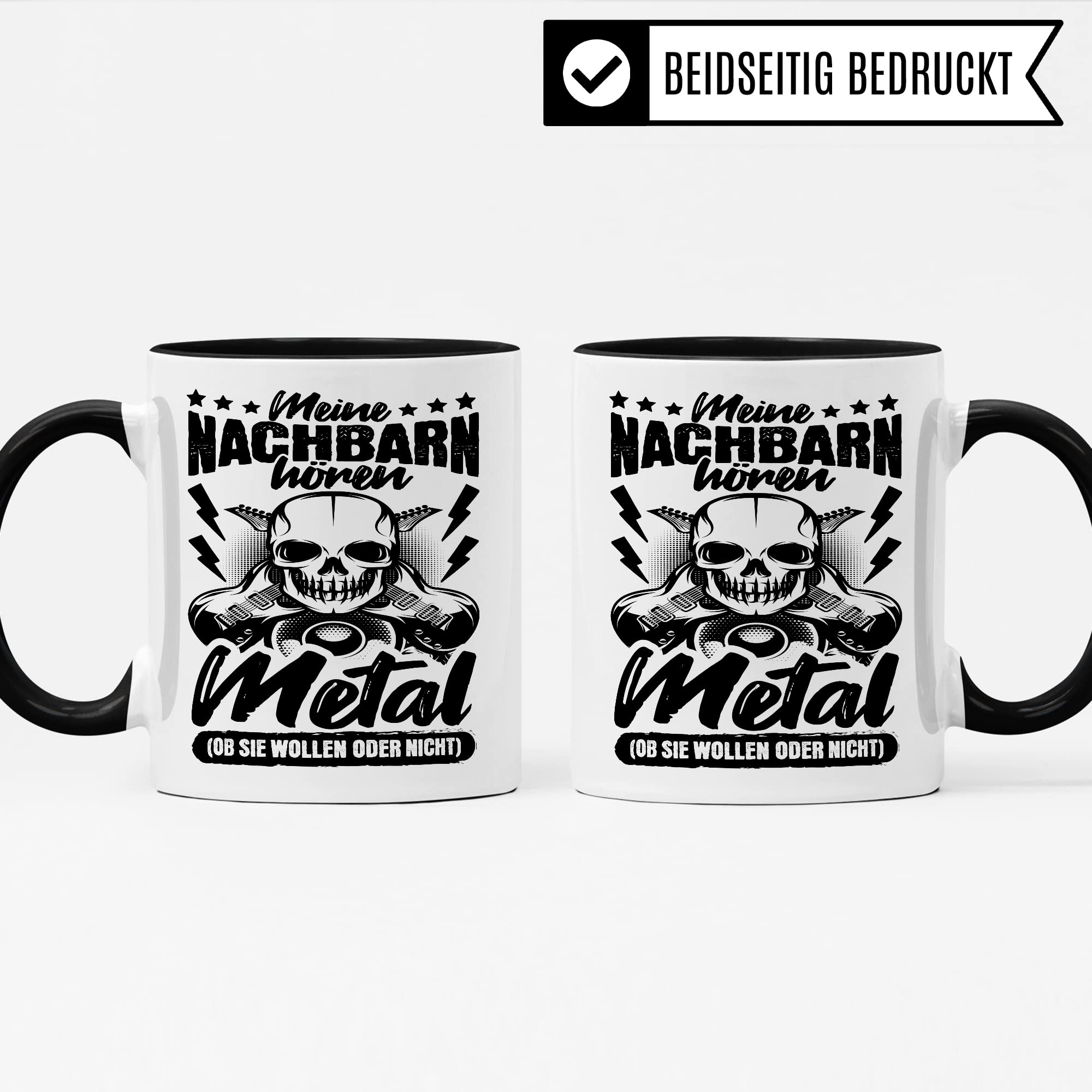 Metal Tasse Rocker Kaffeetasse Metal Fan Geschenkidee Kaffee-Becher Metalic Geschenk Spruch lustig Humor Teetasse Witz Meine Nachbarn hören Metal