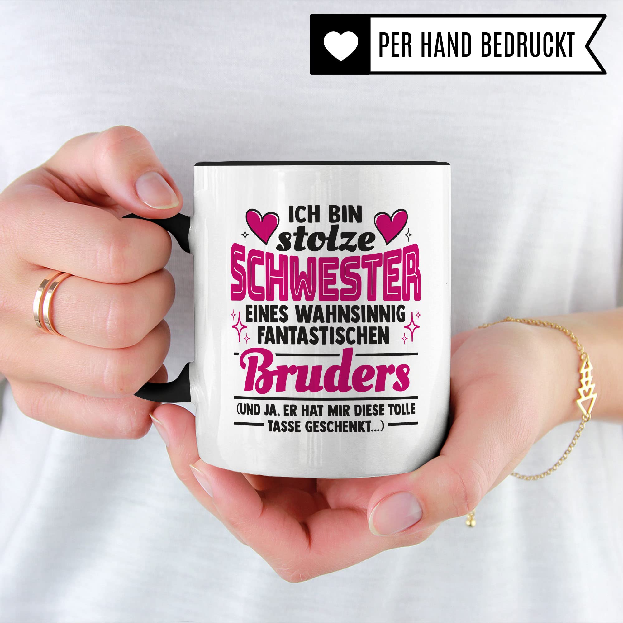 Tasse Schwester Geschenk, Ich bin stolze Schwester eines wahnsinnig fantastischen Bruders Geschenkidee Kaffee-Becher Kaffeetasse Teetasse Tasse mit Spruch lustig Geschwisterkind