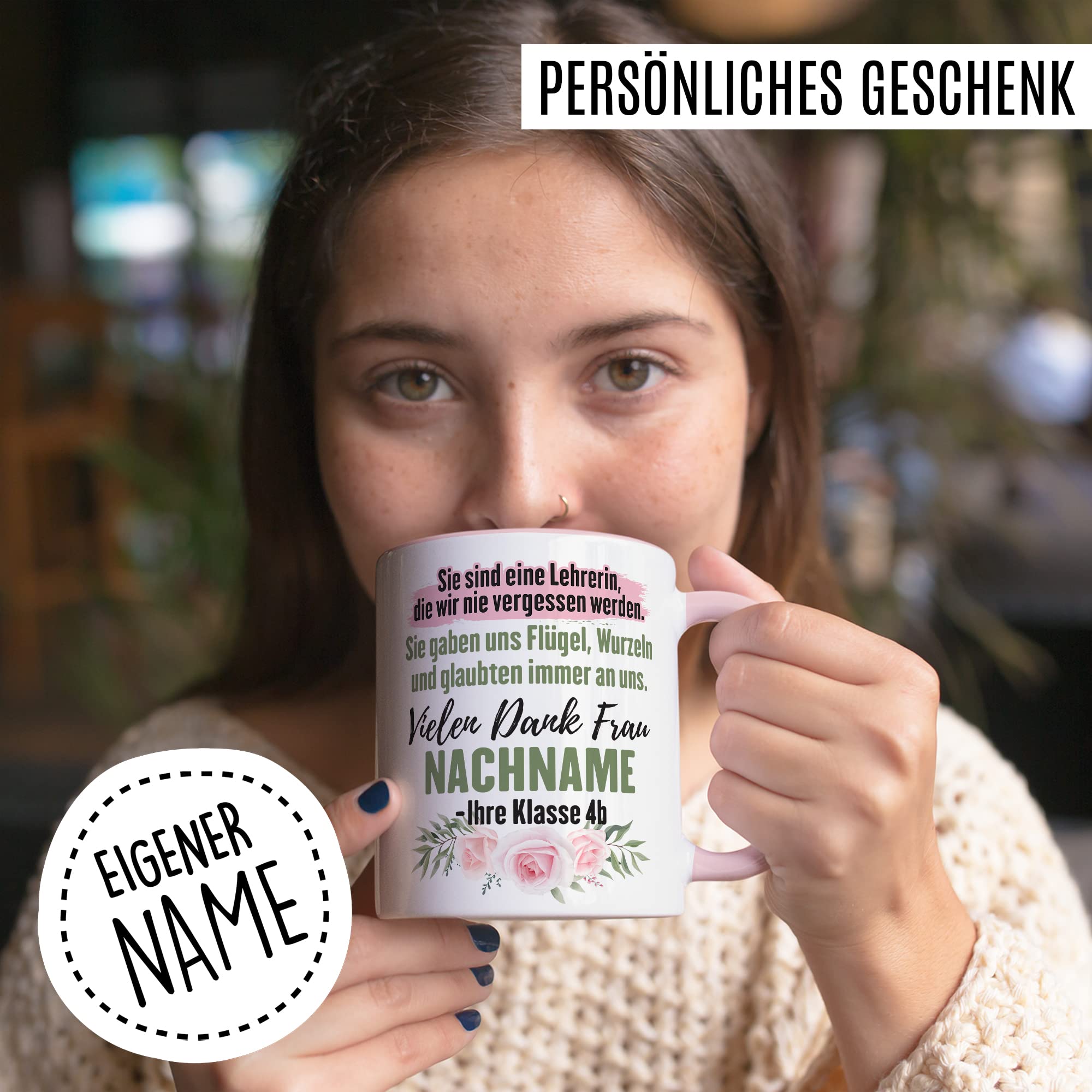 Tasse Lehrerin personalisiert - Tasse für Lehrerin mit Namen Abschied Abschiedsgeschenk Verabschiedung Abschluss Lehrer Geschenkidee Lehrerinnen Kaffee-Becher