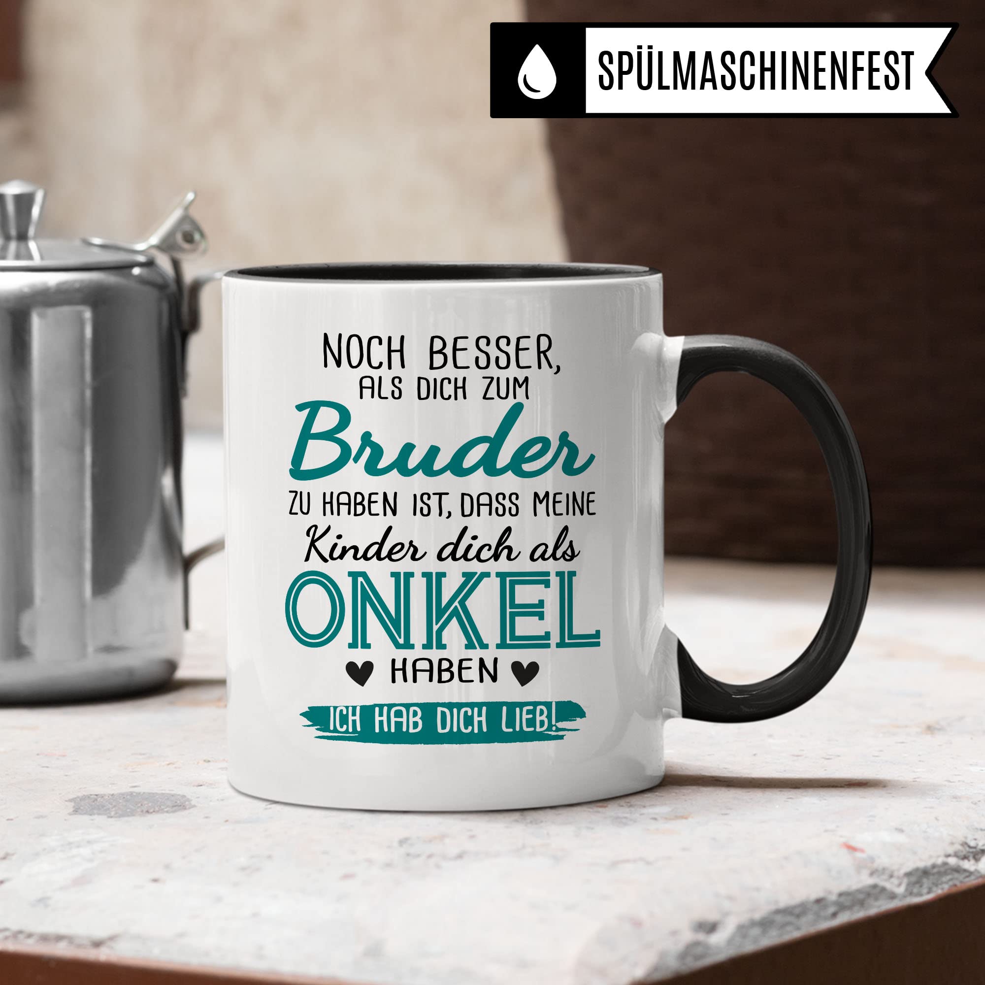 Bruder Tasse Geschwister Kaffeetasse Onkel Geschenk Bruderherz Kaffee-Becher Schwester Geschenkidee Ich hab dich lieb Motiv Geschwisterliebe