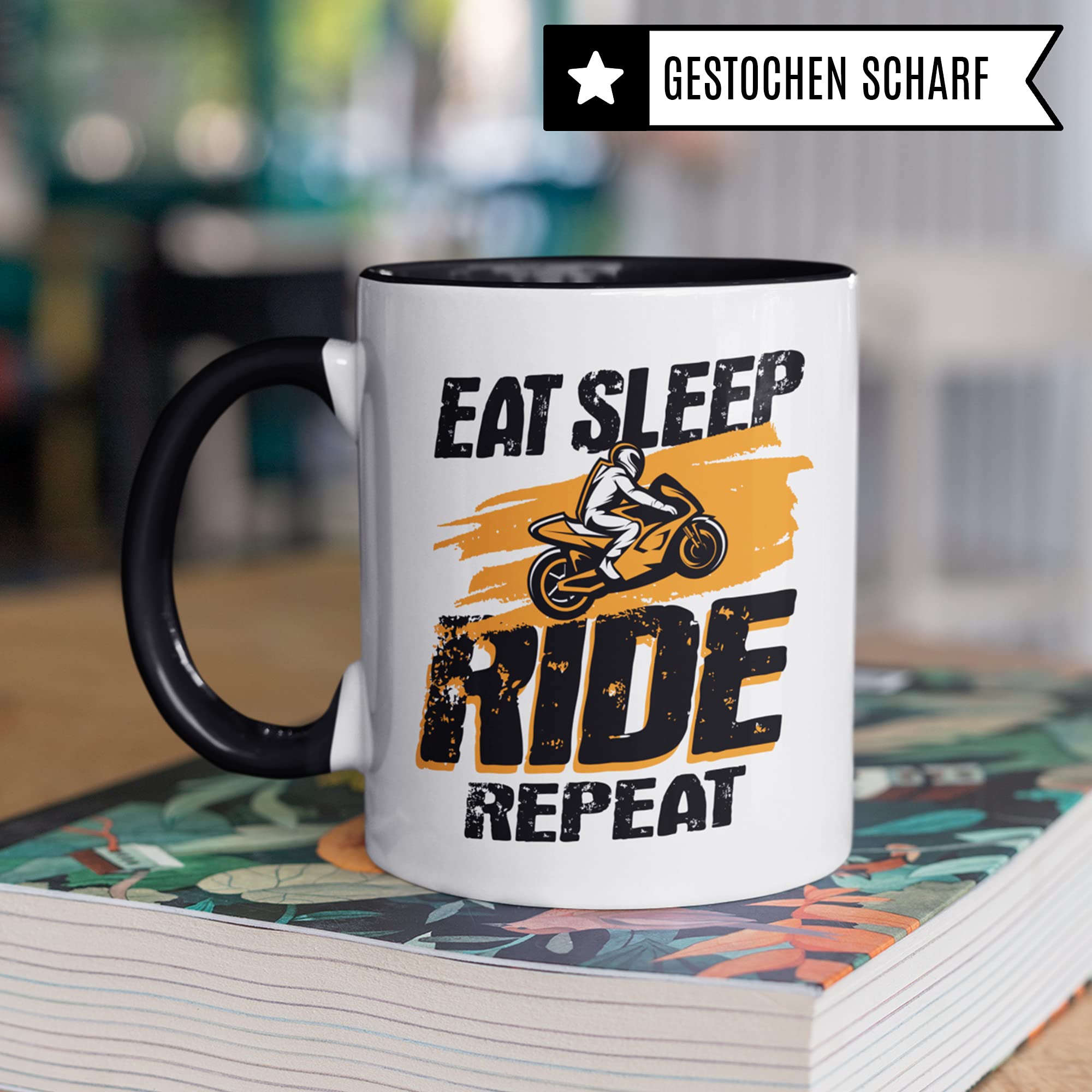 Motorrad Tasse Männer - Geschenk für Motorradfahrer Tasse mit Spruch Eat Sleep Ride Repeat Motorradfans - Kaffeetasse Sprüche Biker Herren - Kaffeebecher Bike Geschenkidee