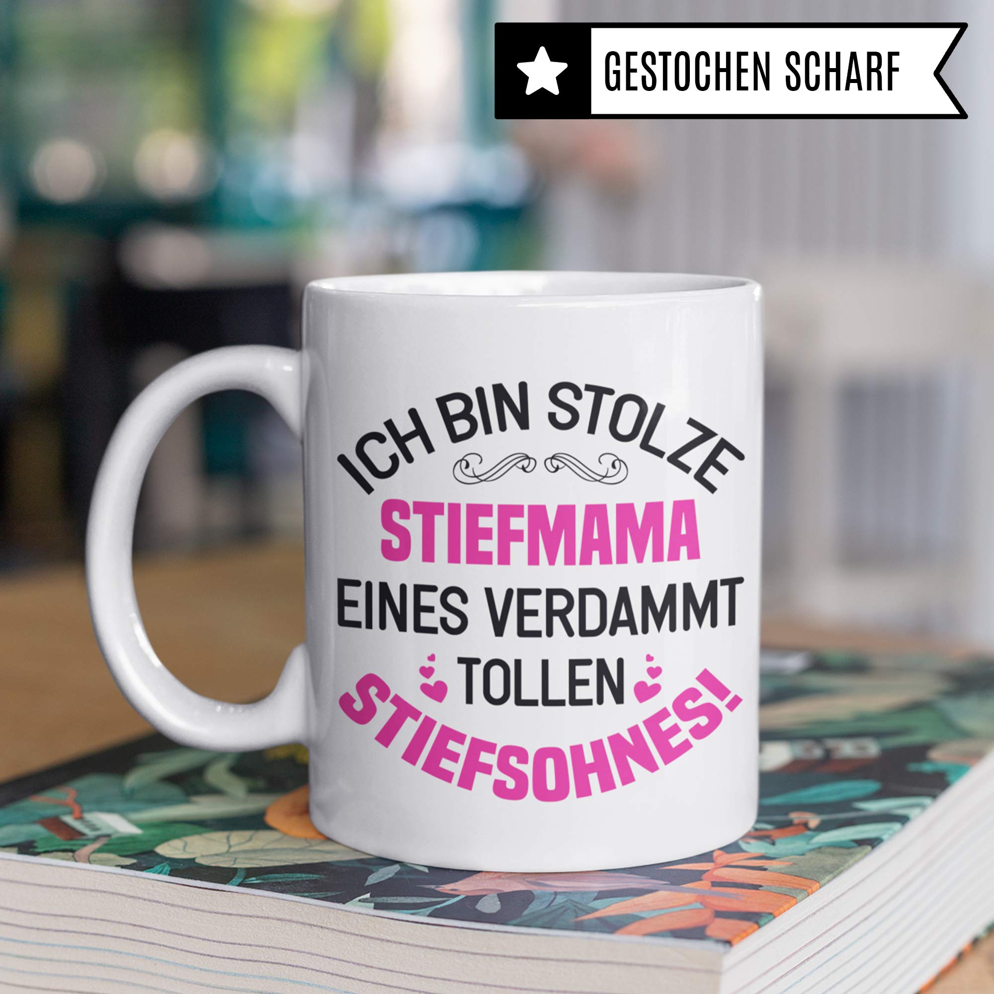 Pagma Druck Tasse Stiefmutter Stiefsohn, Bonus Mama Kaffeetasse Geschenk Spruch, Bonusmama Stief Mutter Sohn Geschenkidee Kaffeebecher (Weiß/Weiß)